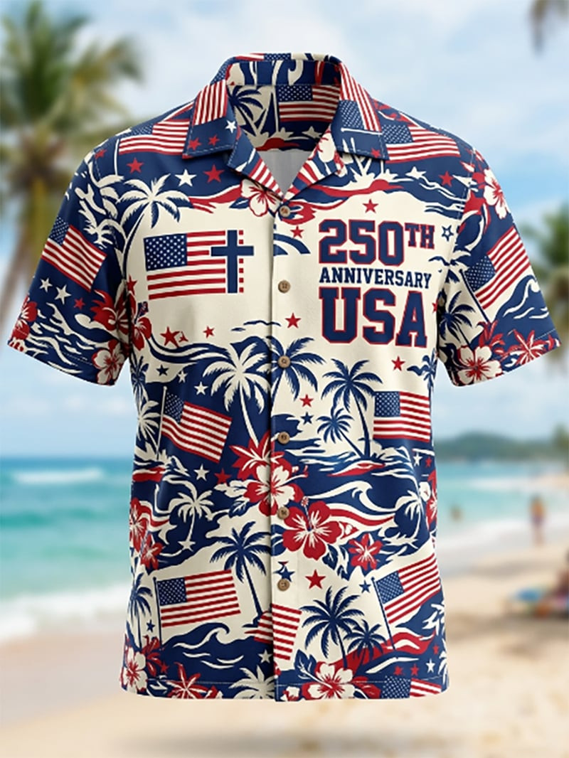 Patriotic 250th Anniversary Tropical Hawaiian Shirt Patriotic Independence Day For Him