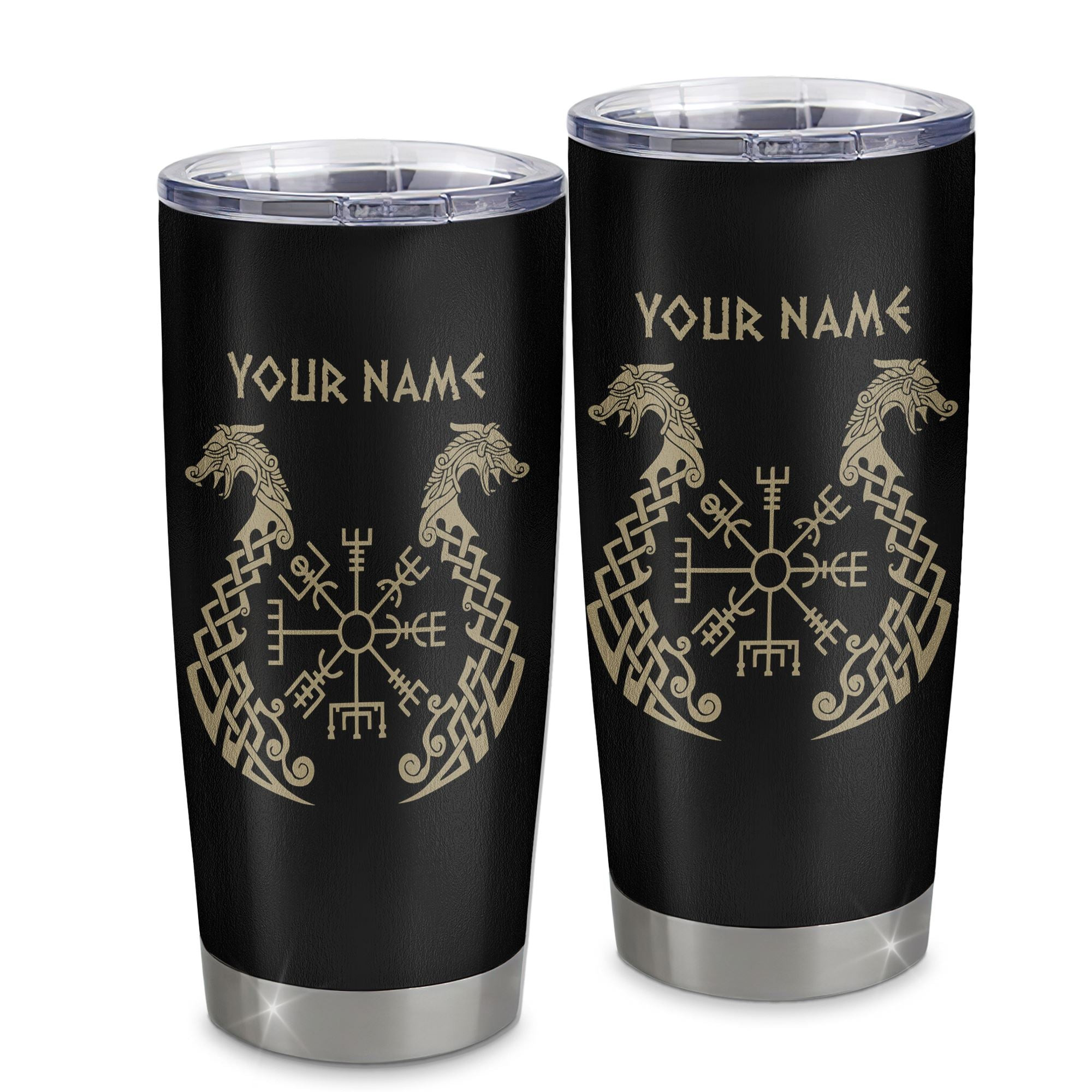 Personalized Custom Name Viking Tumbler Stainless Steel Cup Nordic Scandinavian Norse Runes For Men Women Mom Dad Lovers Birthday Gift