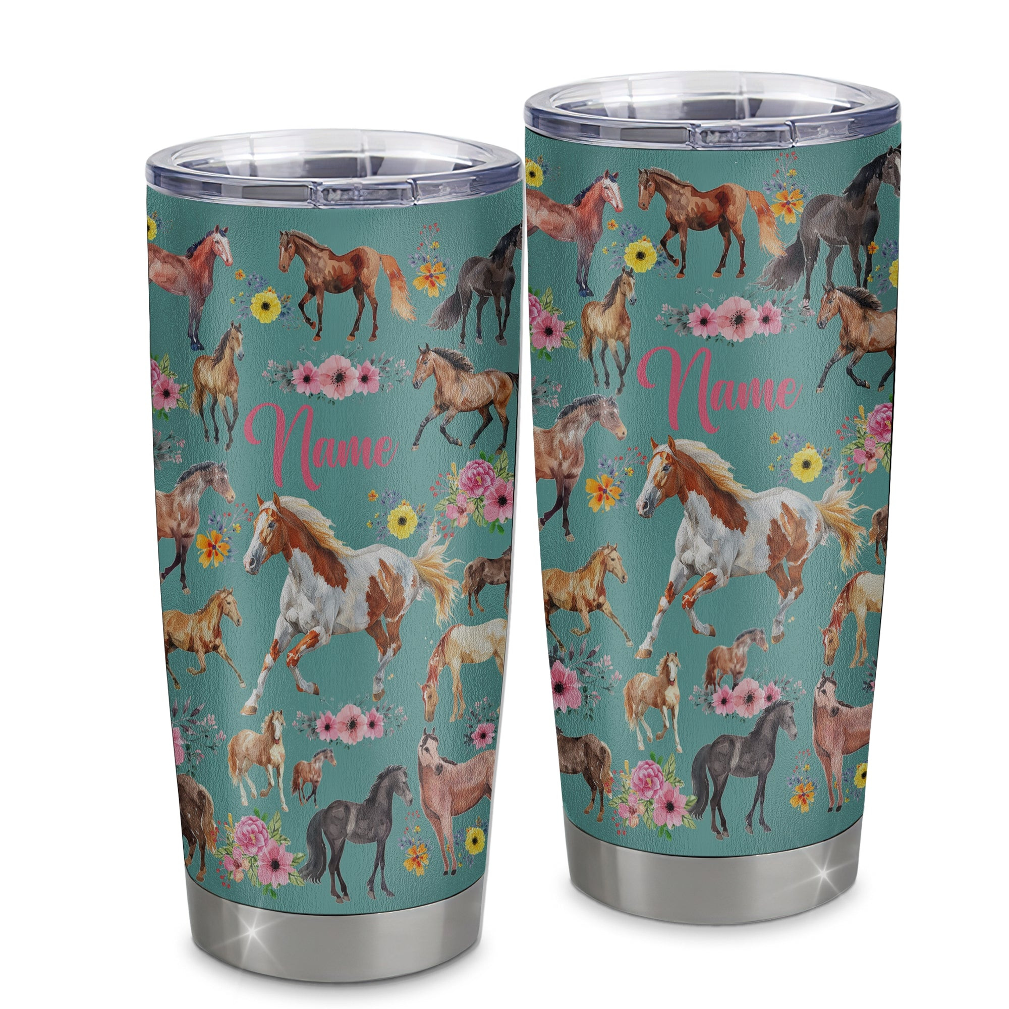 Personalized Horse For Girl Tumbler Loves Horses Flower Floral For Daughter Niece Women Birthday Graduation Thanksgiving Gift