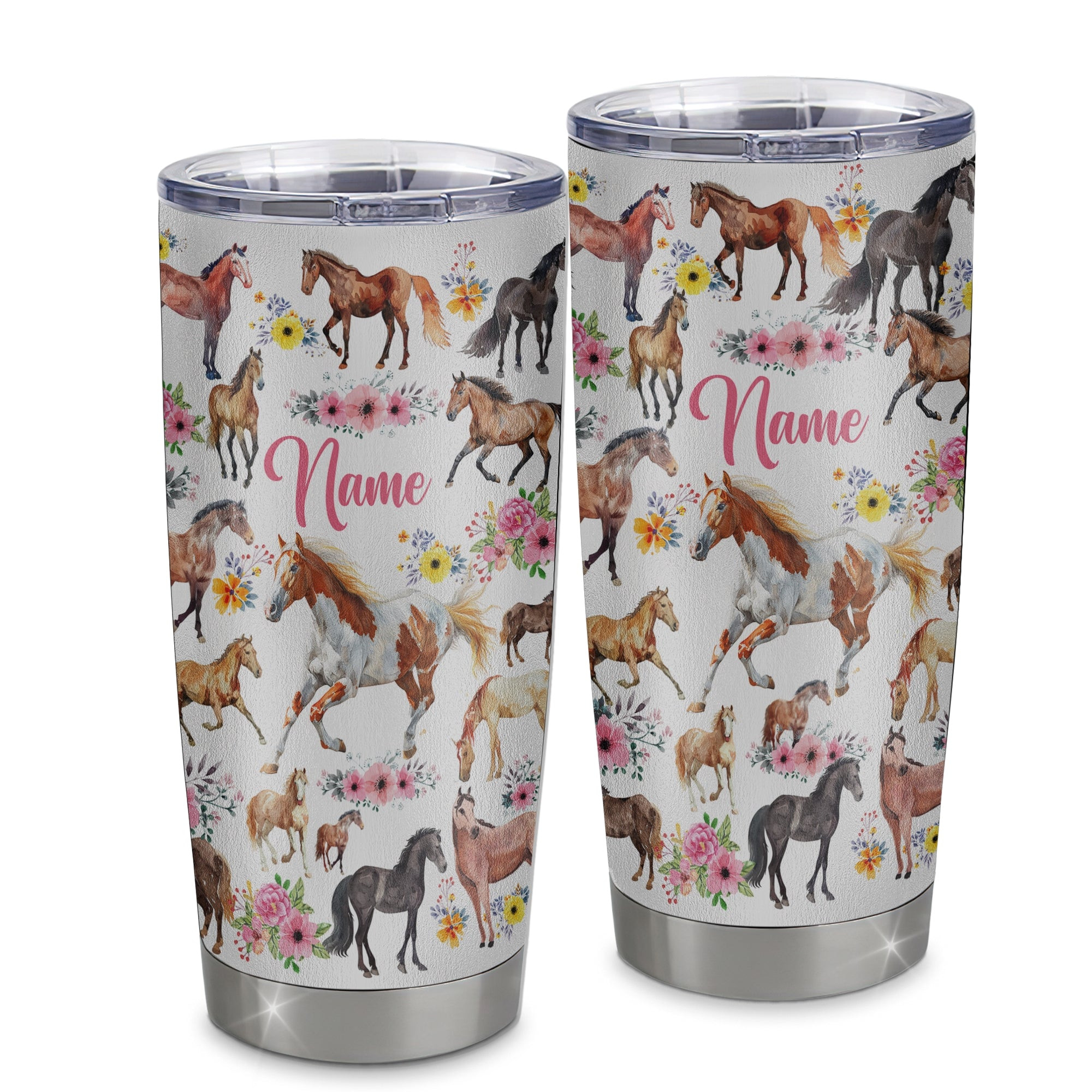 Personalized Horse Tumbler For Girl Kid Women Loves Horses Flower Floral For Daughter Niece Granddaughter Birthday Graduation Thanksgiving Gift