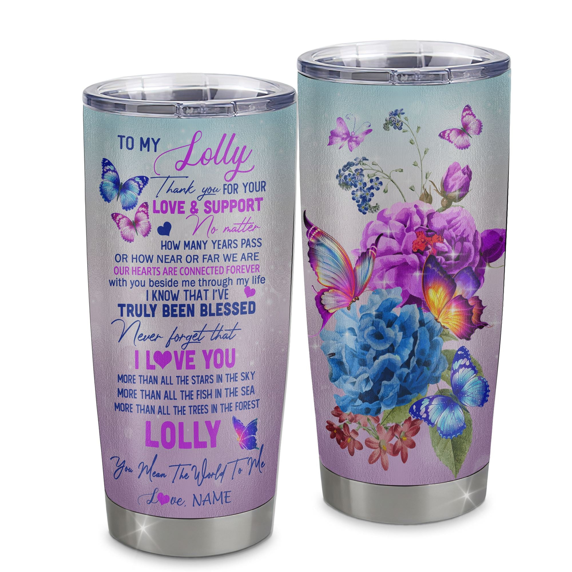 Personalized Lolly From Granddaughter Grandson Stainless Steel Tumbler Cup Thank You Never Forget I Love You Lolly Mothers Day Birthday Gift