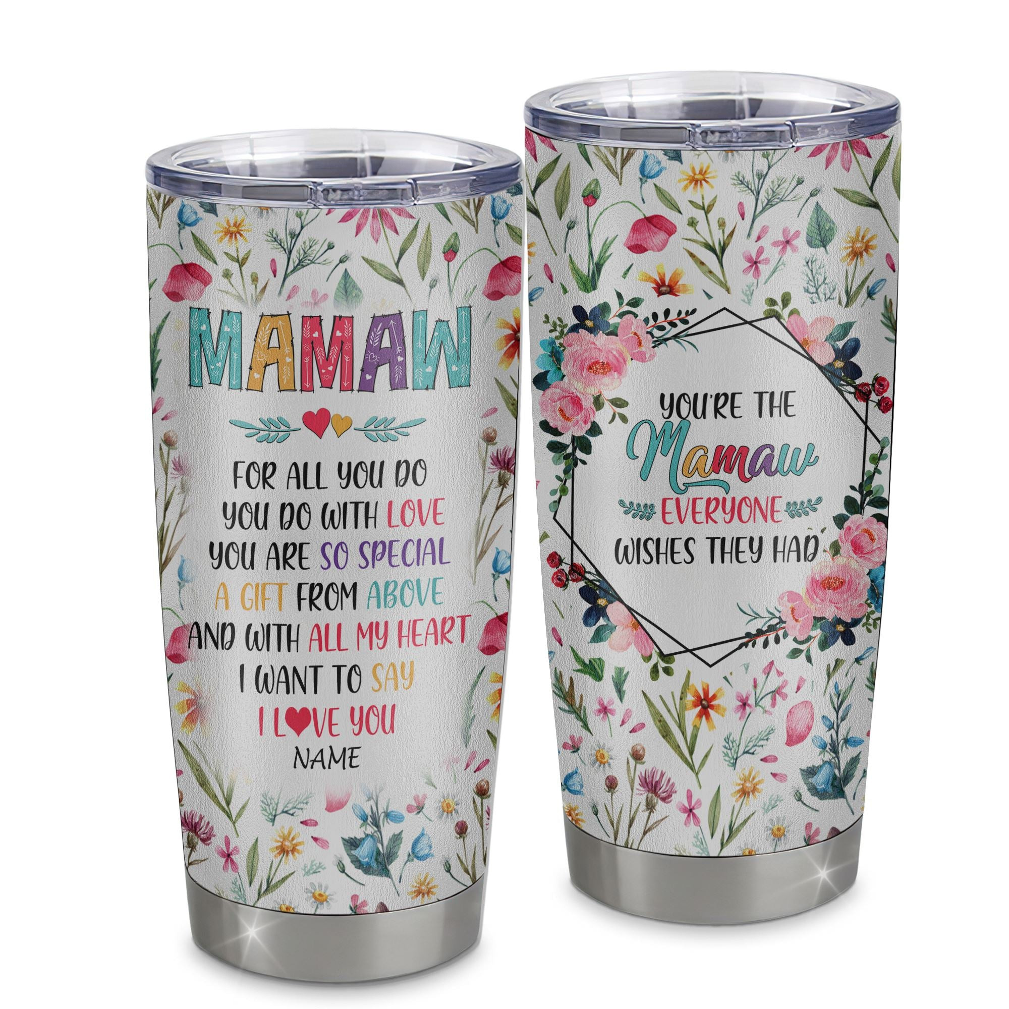 Personalized Mamaw From Granddaughter Grandson Grandchildren Stainless Steel Tumbler Cup I Love You Mama Mothers Day Birthday Gift