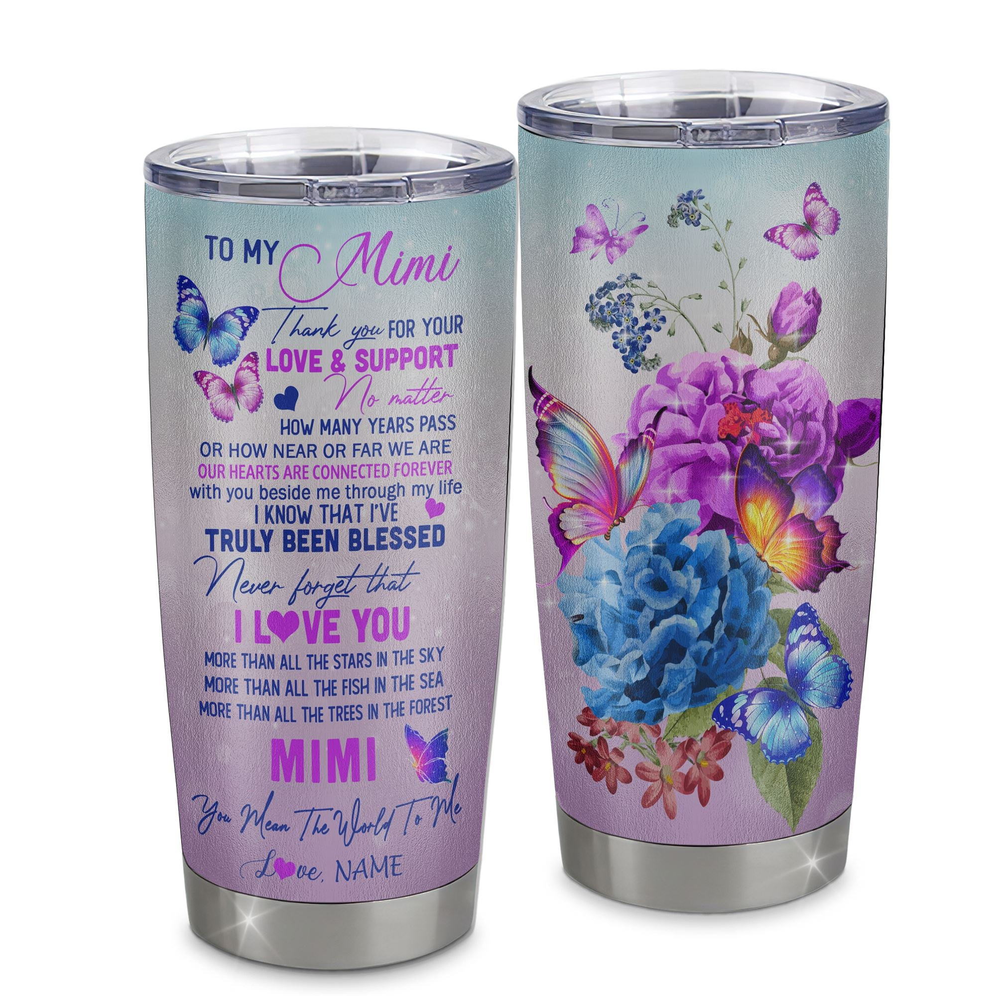 Personalized Mimi From Granddaughter Grandson Stainless Steel Tumbler Cup Thank You Never Forget I Love You Mimi Mothers Day Birthday Gift