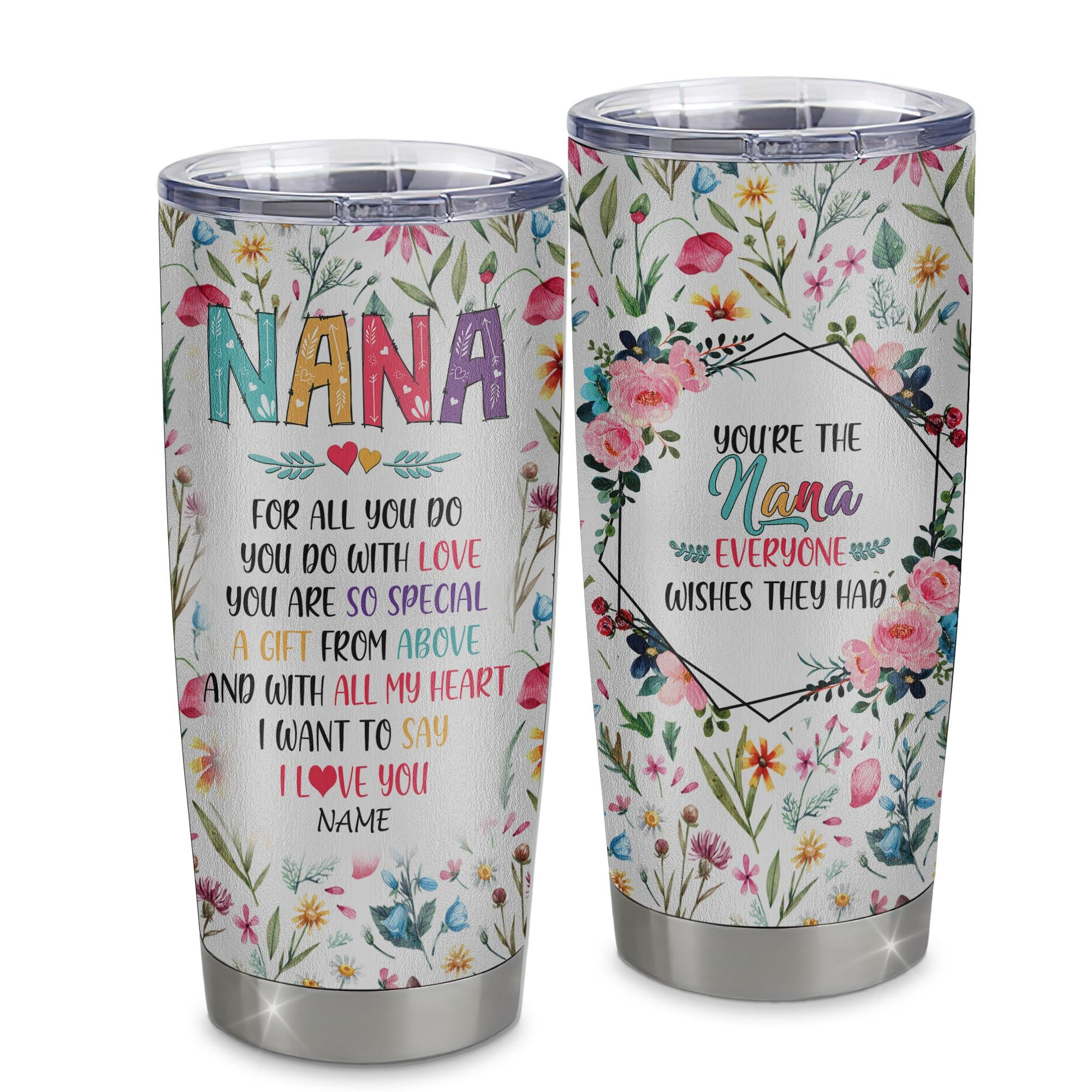 Personalized Nana From Granddaughter Grandson Grandchildren Stainless Steel Tumbler Cup I Love You Nana Mothers Day Birthday Gift