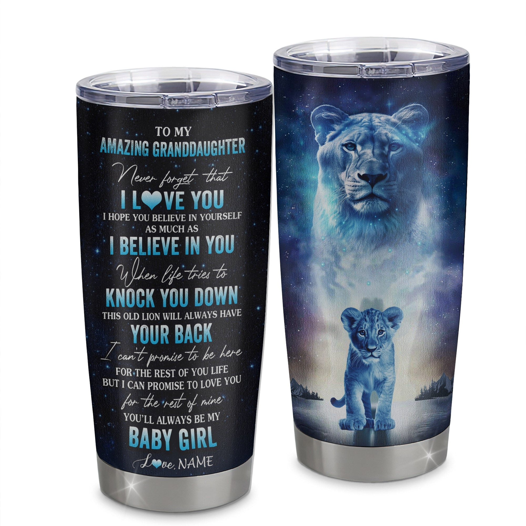 Personalized To My Amazing Granddaughter From Grandma Stainless Steel Tumbler Cup Lion Never Forget I Love You Granddaughter Birthday Graduation Gift