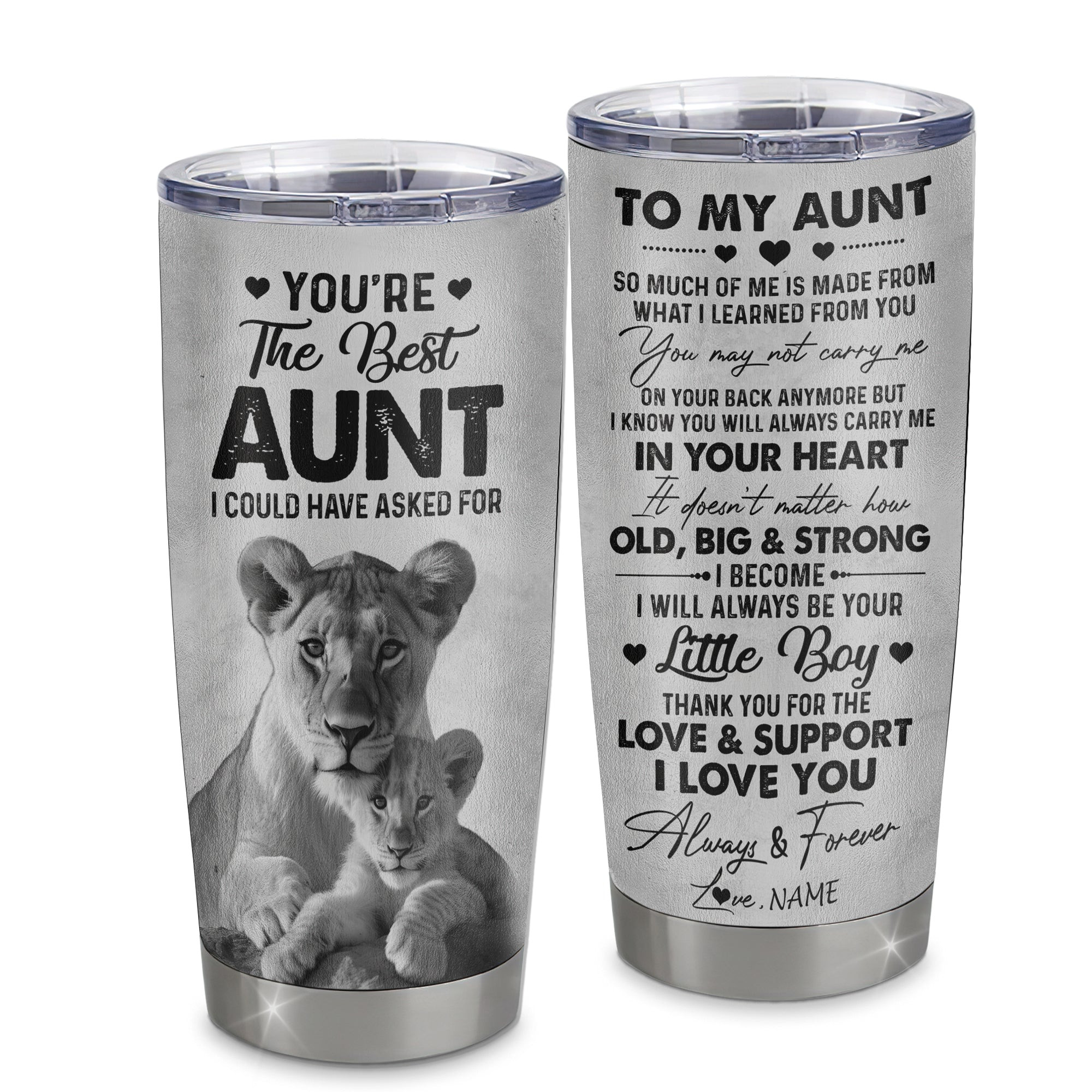 Personalized To My Aunt From Nephew Litte Boy Stainless Steel Tumbler Cup Love You Always And Forever Lion Aunt Mothers Day Birthday Gift