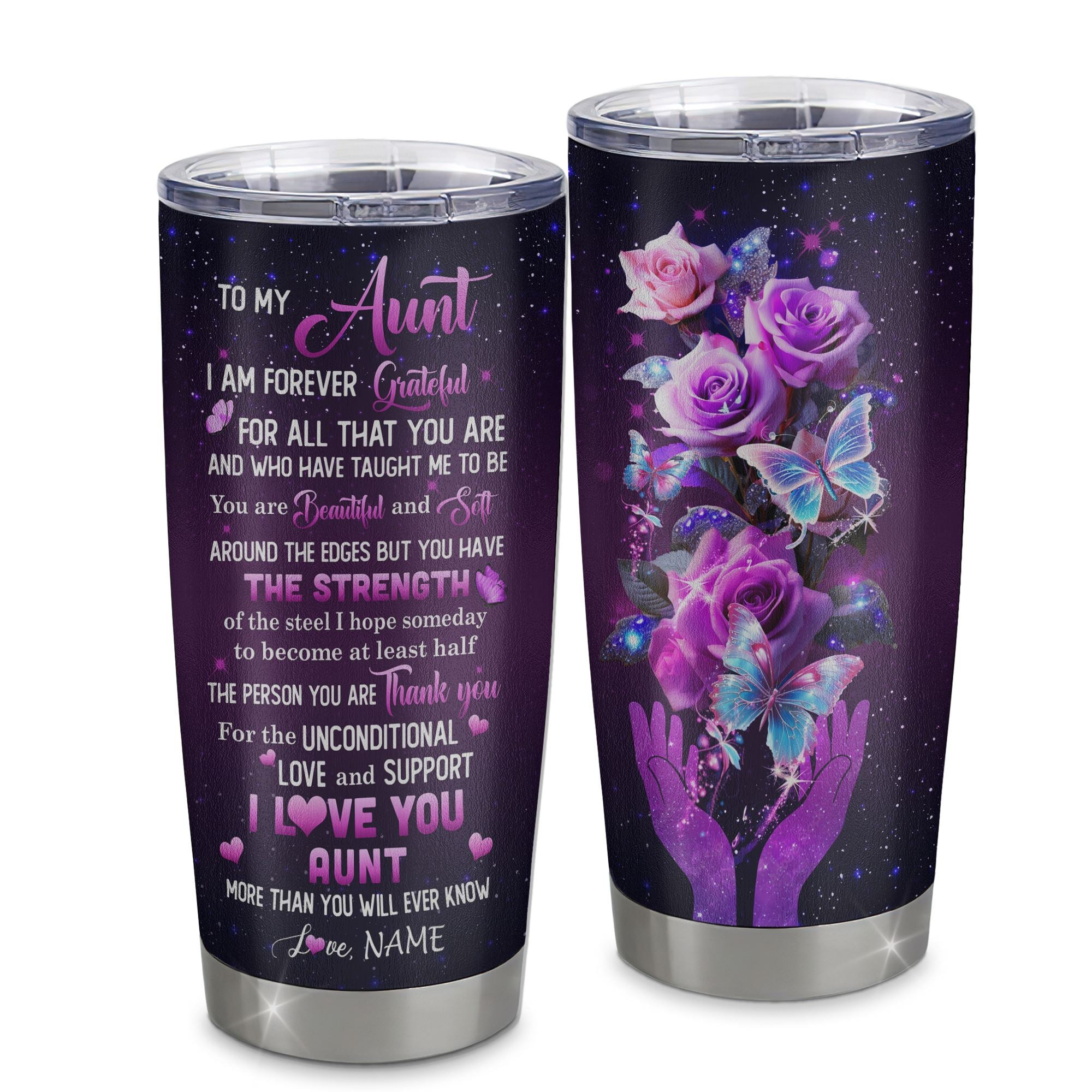 Personalized To My Aunt Tumbler From Niece Stainless Steel Cup Thank You For Love Butterfly Aunt Gift Birthday Mothers Day Thanksgiving Gift