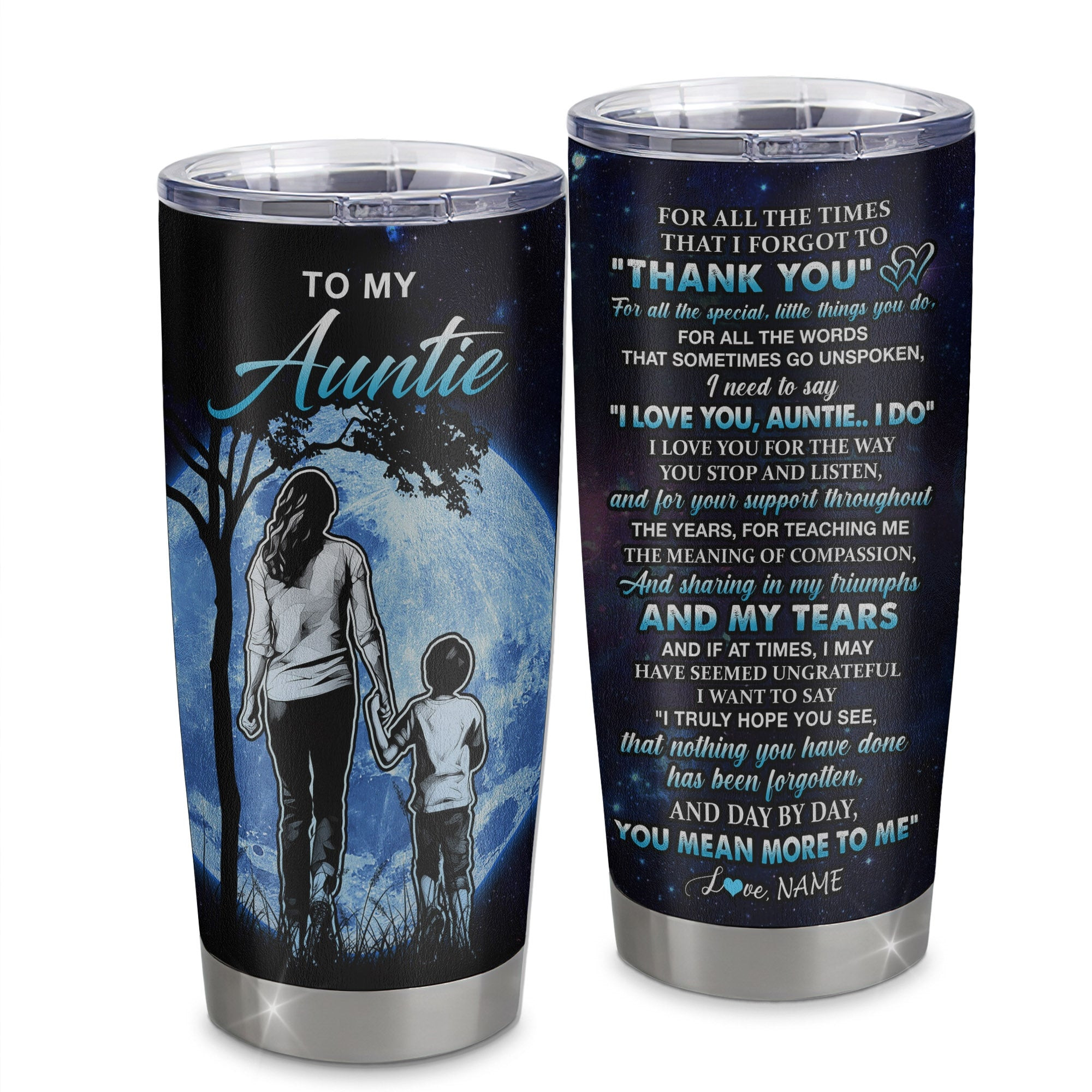 Personalized To My Auntie Tumbler From Nephew Stainless Steel Cup Thank You Day By Day Auntie Birthday Mothers Day Thanksgiving Gift