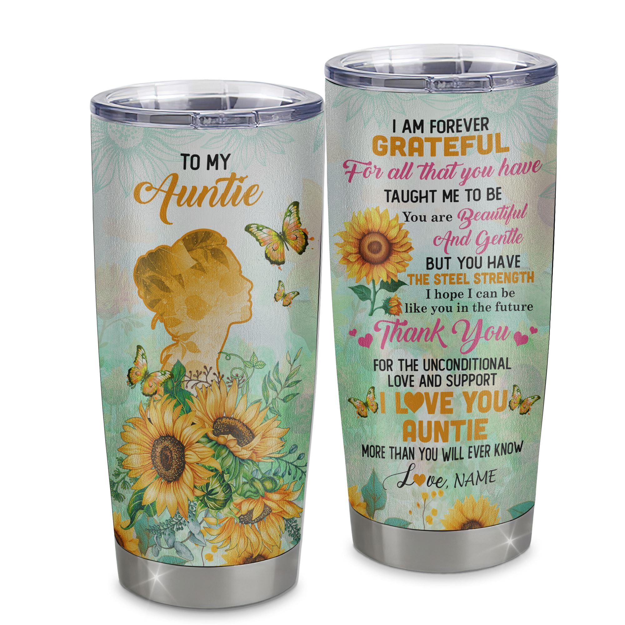 Personalized To My Auntie Tumbler From Niece Nephew Stainless Steel Suower Forever Grateful Auntie Gift Birthday Mothers Day Gift