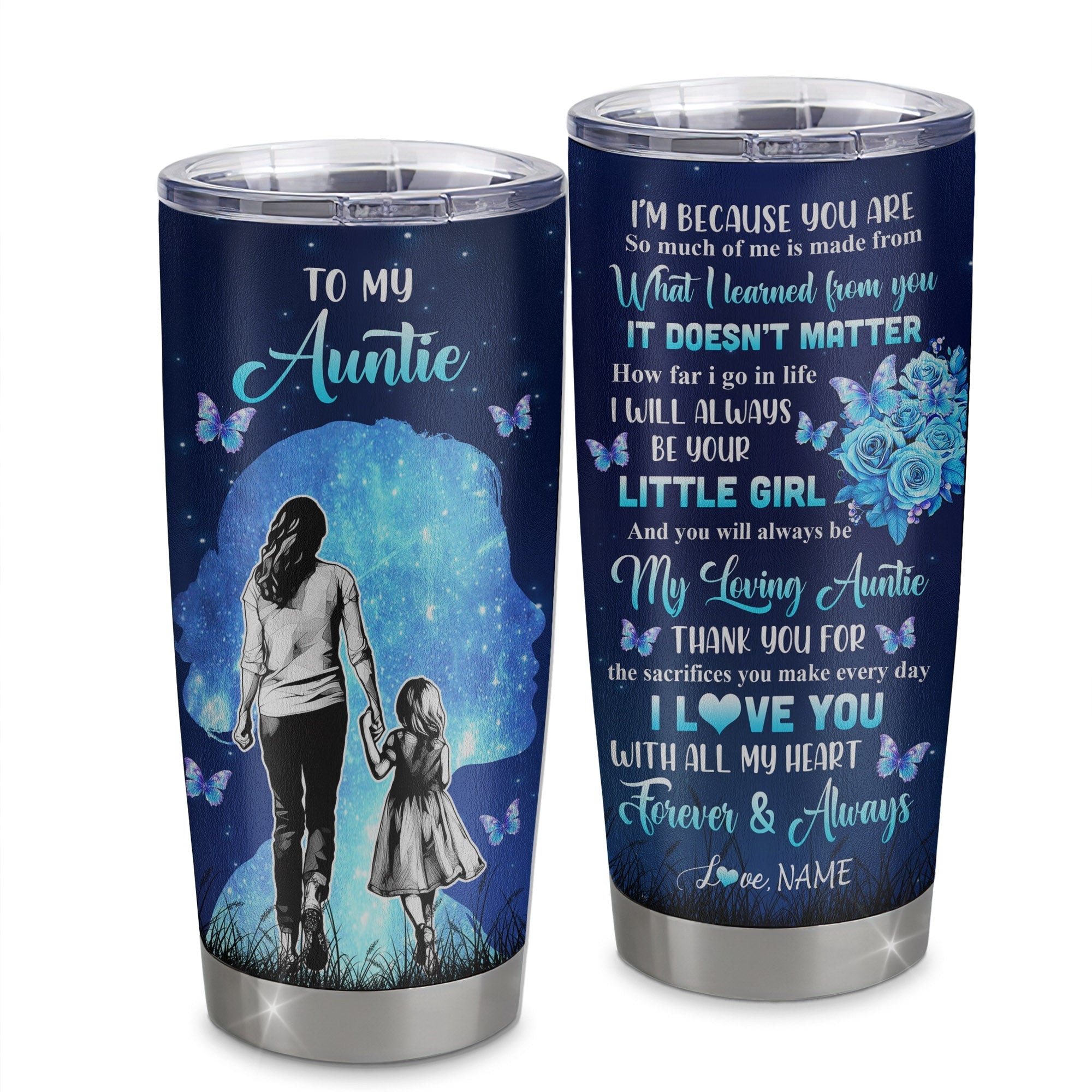Personalized To My Auntie Tumbler From Niece Stainless Steel Butterfly Forever And Always Auntie Gift Birthday Mothers Day Thanksgiving Gift