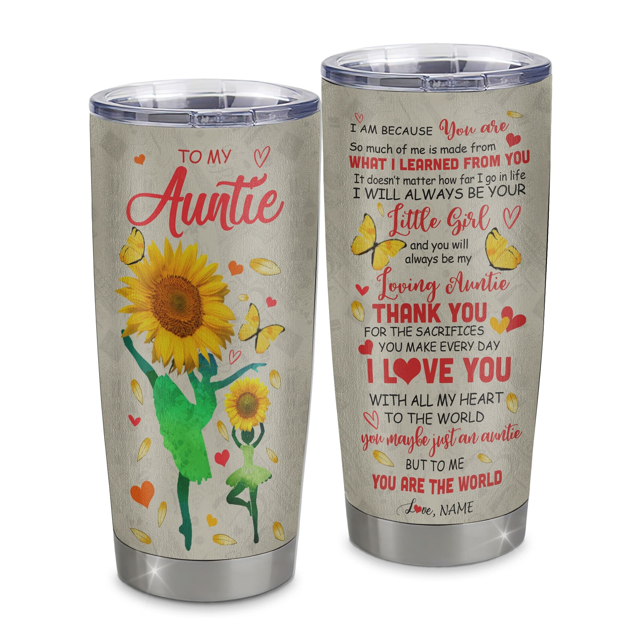 Personalized To My Auntie Tumbler From Niece Stainless Steel Cup Thank You Dancing Suower Auntie Birthday Mothers Day Thanksgiving Gift
