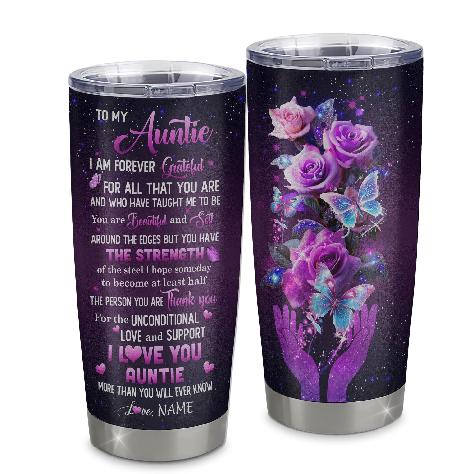 Personalized To My Auntie Tumbler From Niece Stainless Steel Thank You For Love Butterfly Auntie Gift Birthday Mothers Day Thanksgiving Gift
