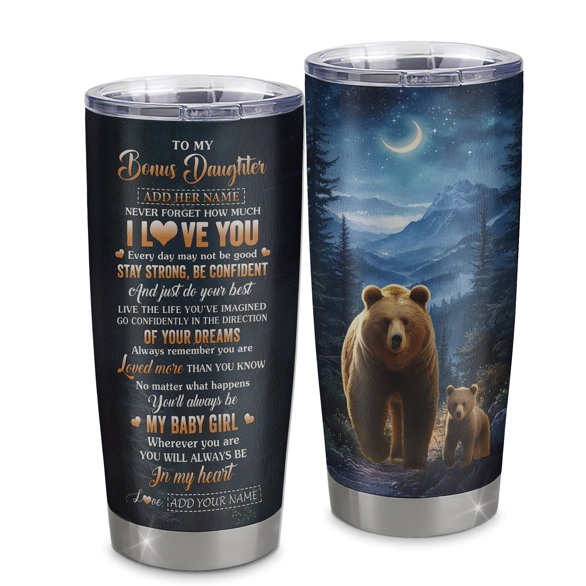 Personalized To My Bonus Daughter Gifts From Stepdad Tumbler Bear Never Forget How Much I Love You Stepdaughter Birthday Graduation Gift