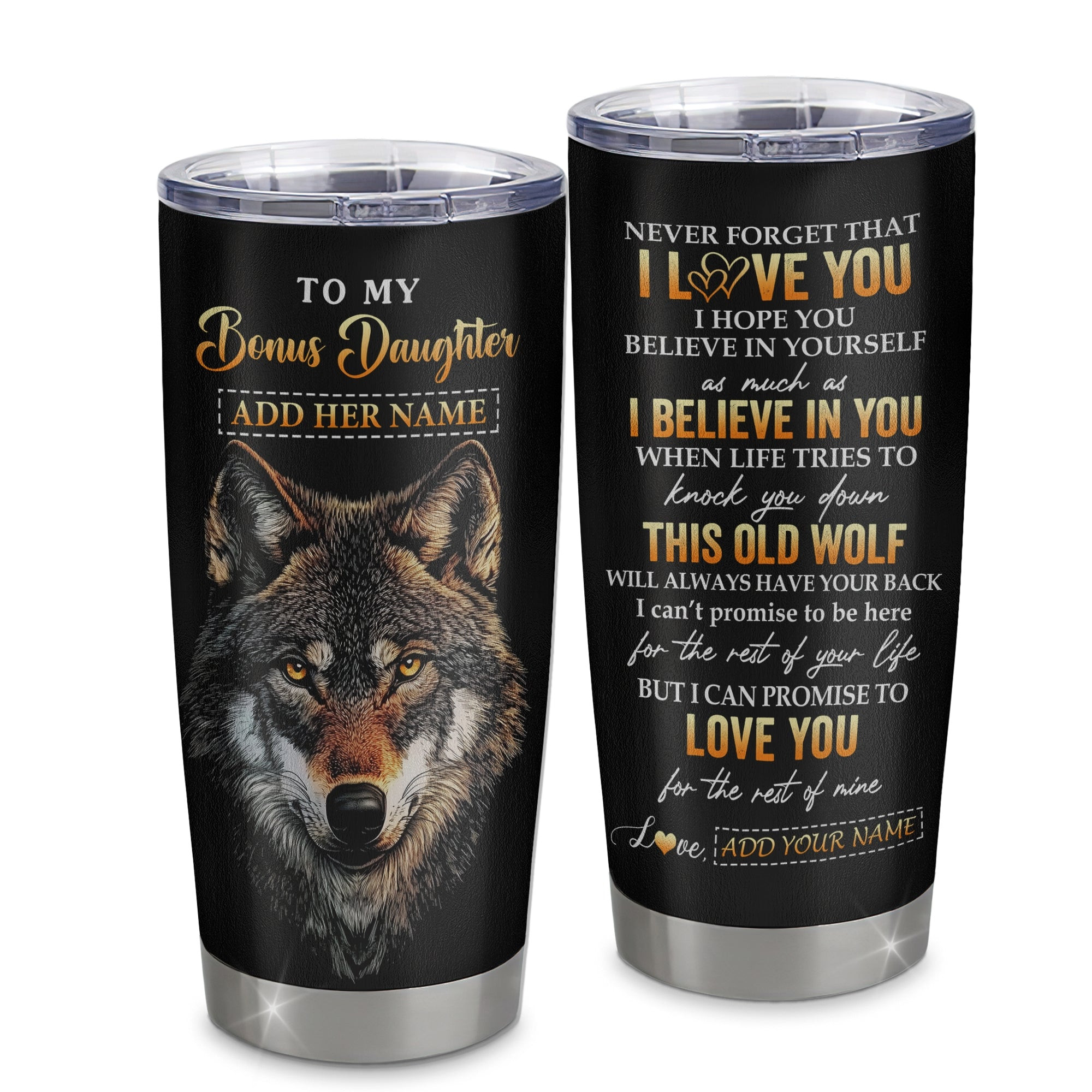 Personalized To My Bonus Daughter Gifts From Stepmom Stepdad Tumbler Old Wolf Love You Stepdaughter Birthday Gifts Graduation Gift