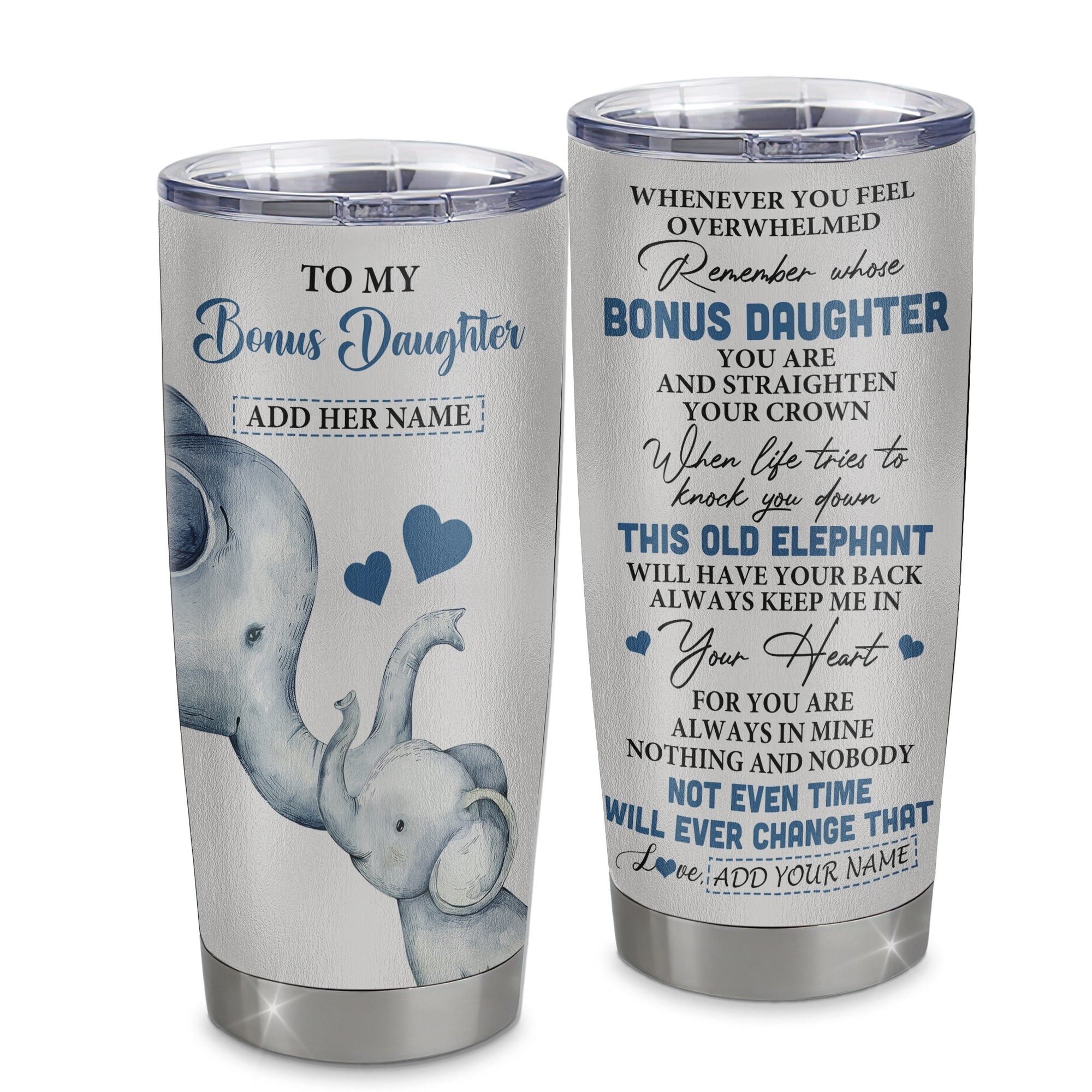 Personalized To My Bonus Daughter Gifts Tumbler From Stepmom Whenever Elephant Unique Birthday Gifts For Stepdaughter Graduation Gift