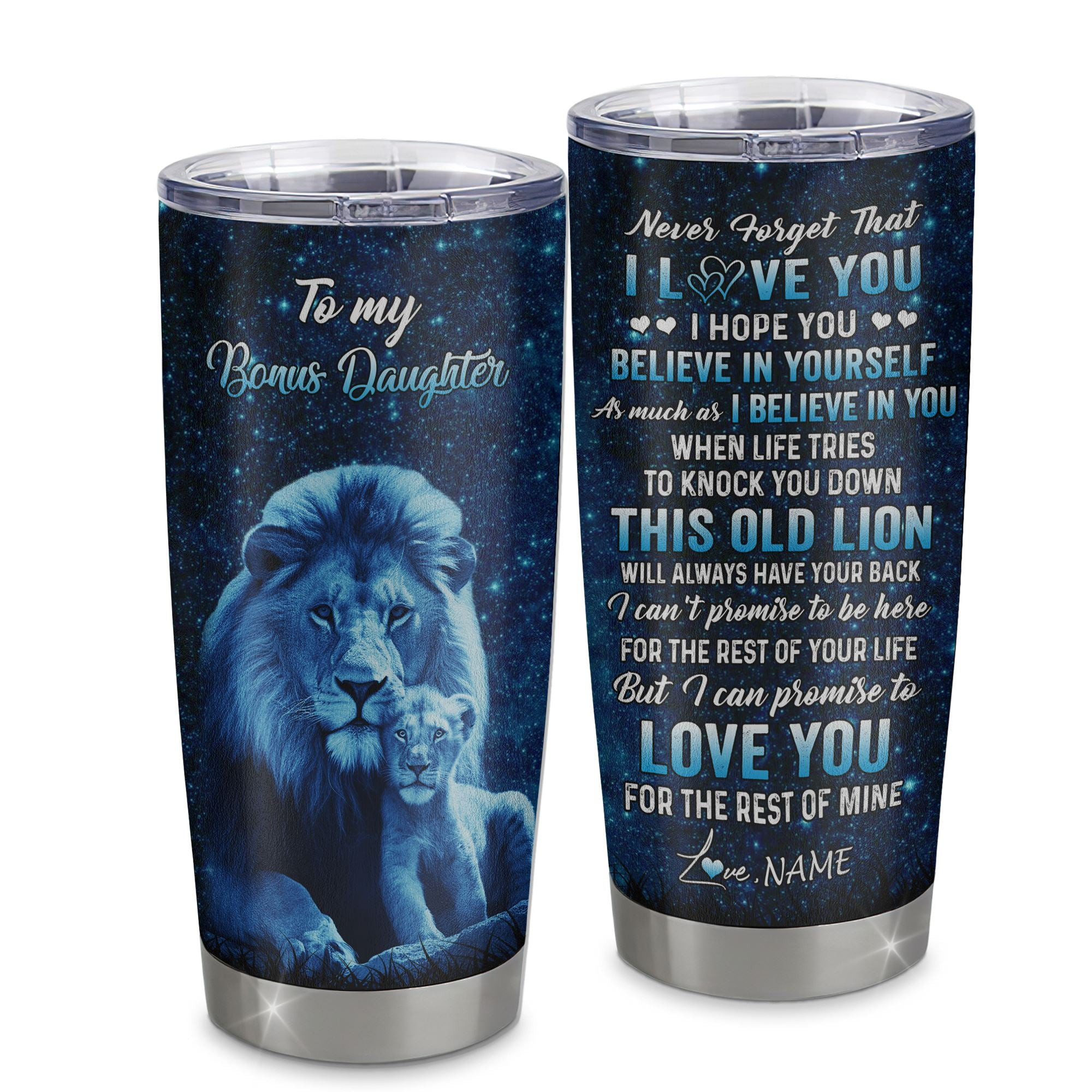 Personalized To My Bonus Daughter Tumbler From Stepfather Stainless Steel Cup This Old Lion Love You Stepdaughter Birthday Graduation Gift