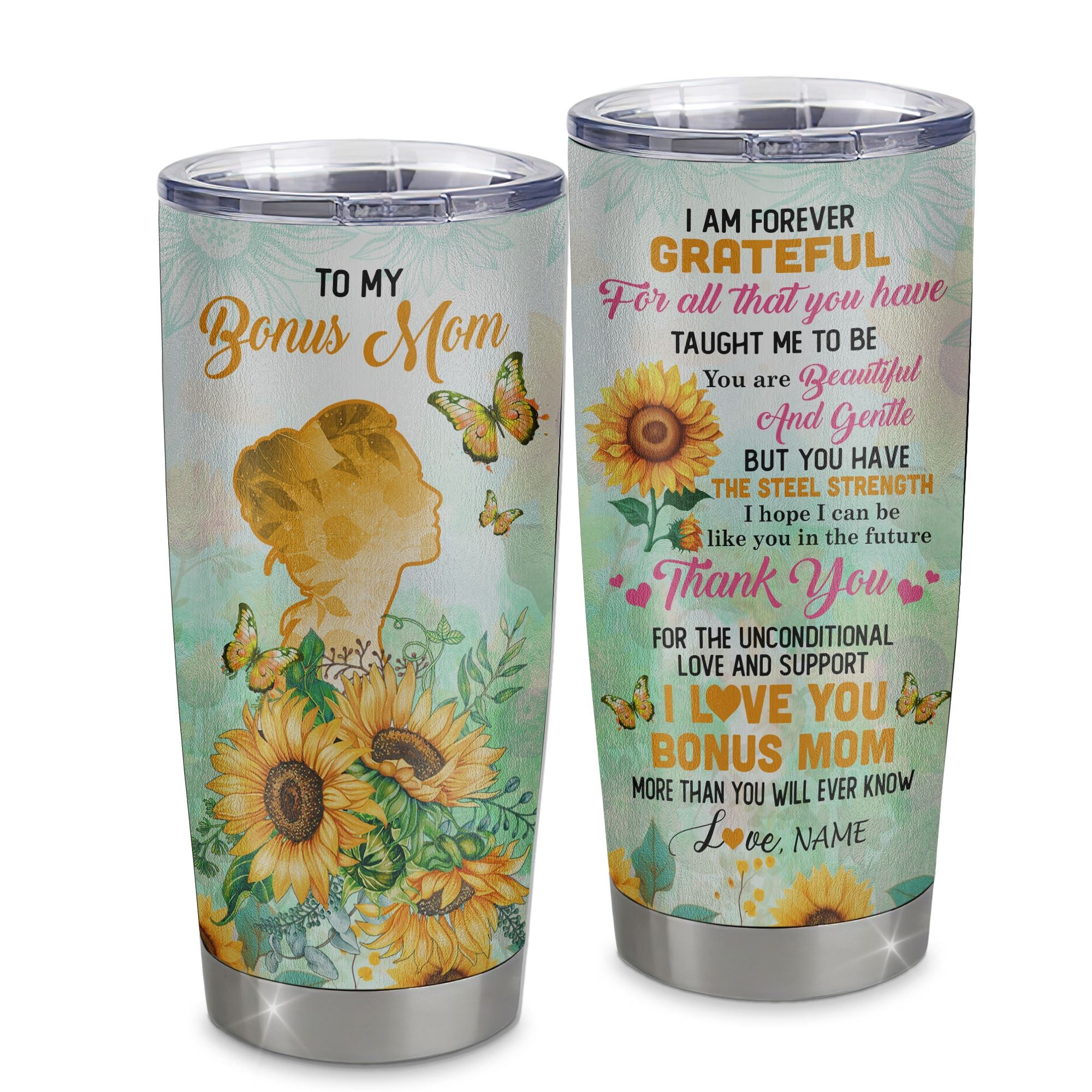 Personalized To My Bonus Mom Tumbler From Step Daughter Stainless Steel Suower Forever Grateful Stepmom Gift Birthday Mothers Day Gift