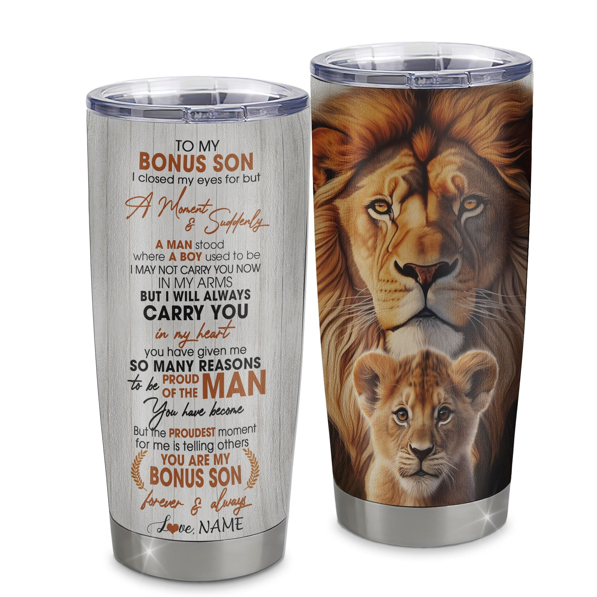 Personalized To My Bonus Son Lion Tumbler From Stepdad I Closed My Eyes Great Stepson Birthday Gifts Graduation Gift