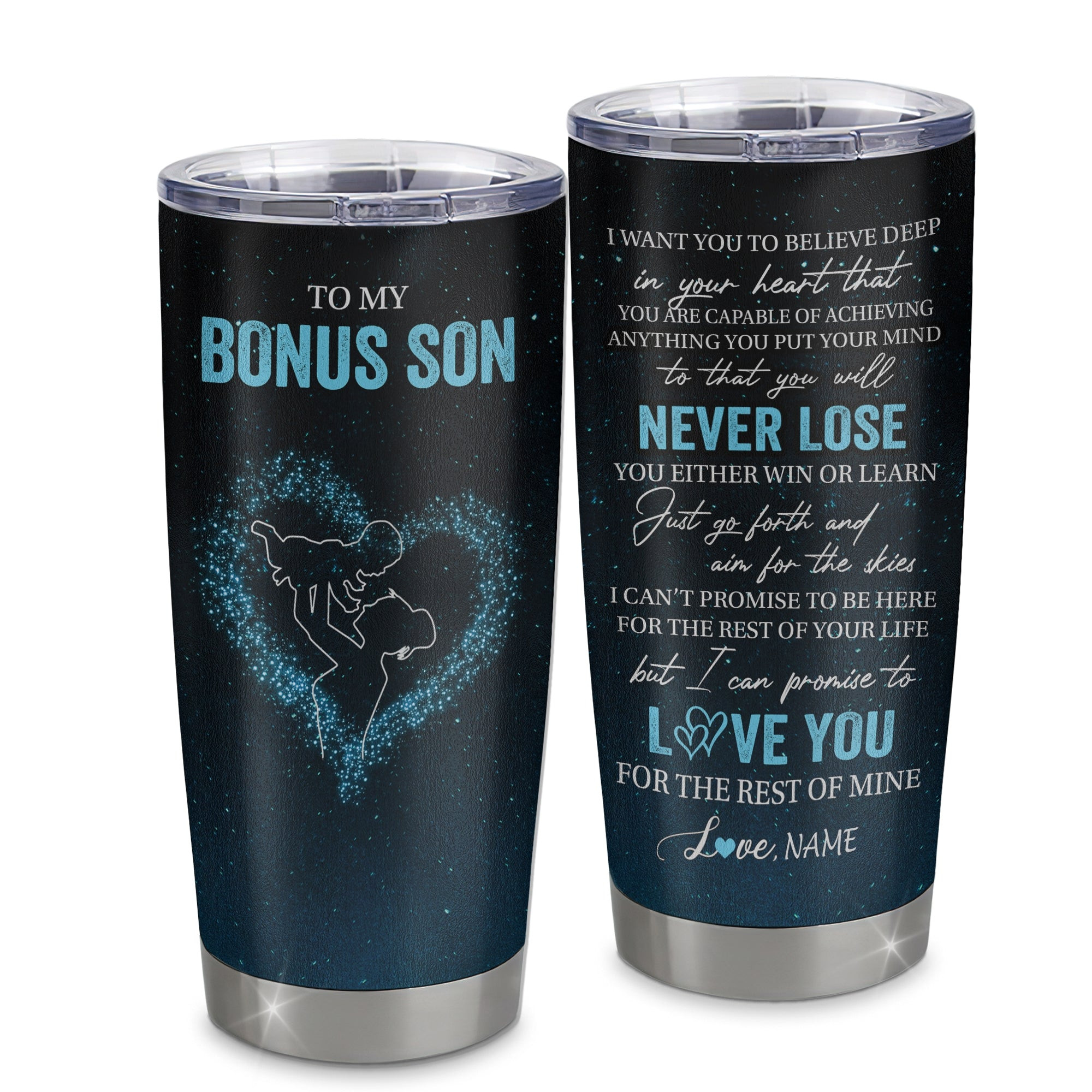 Personalized To My Bonus Son Tumbler From Step Mom Stainless Steel Cup Promise To Love You Stepson Birthday Graduation Gift