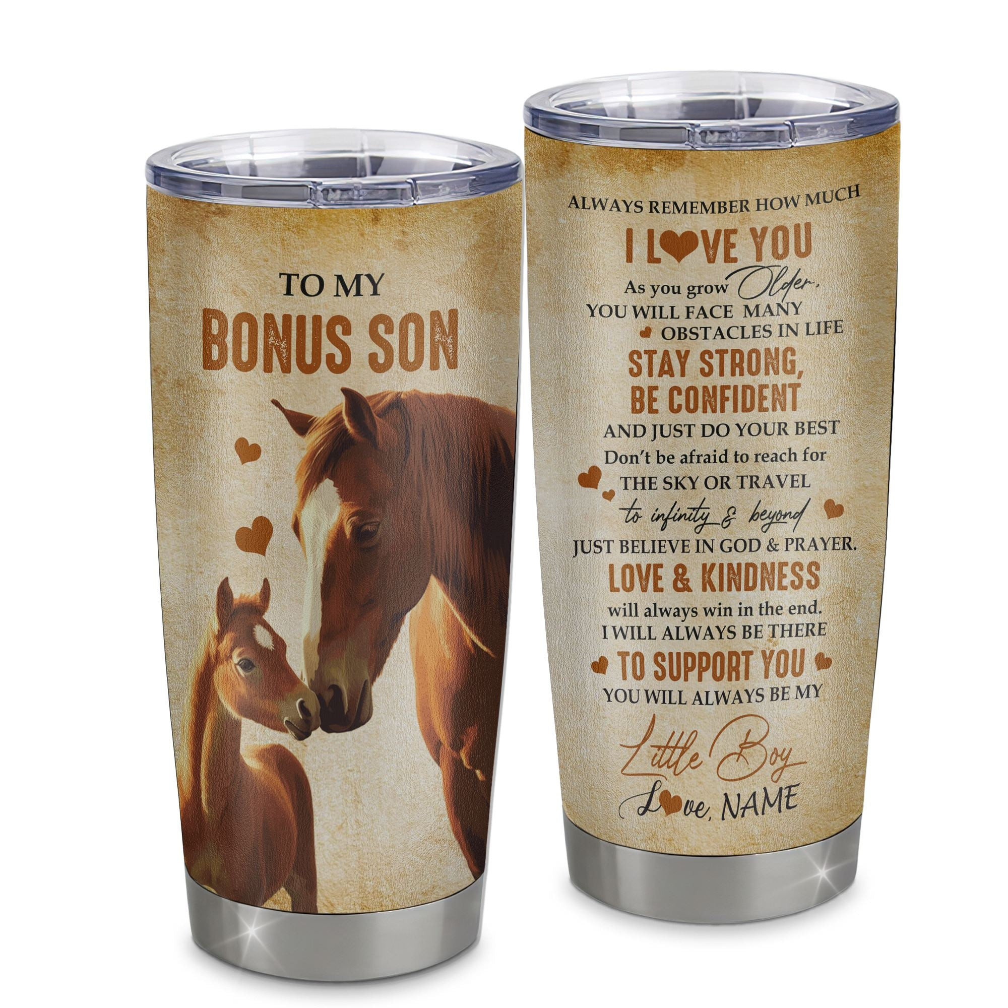 Personalized To My Bonus Son Tumbler From Stepmom Stainless Steel Cup Always Remember I Love You Horse Stepson Birthday Gifts Graduation Gift