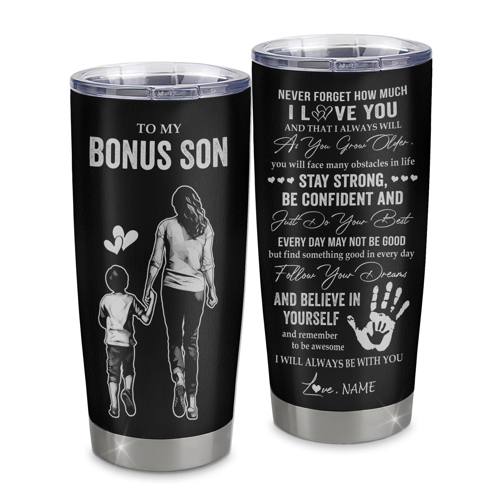 Personalized To My Bonus Son Tumbler Stainless Steel Cup I Love You Forever From Stepmom Stepson Birthday Gifts Thanksgiving Graduation Gift