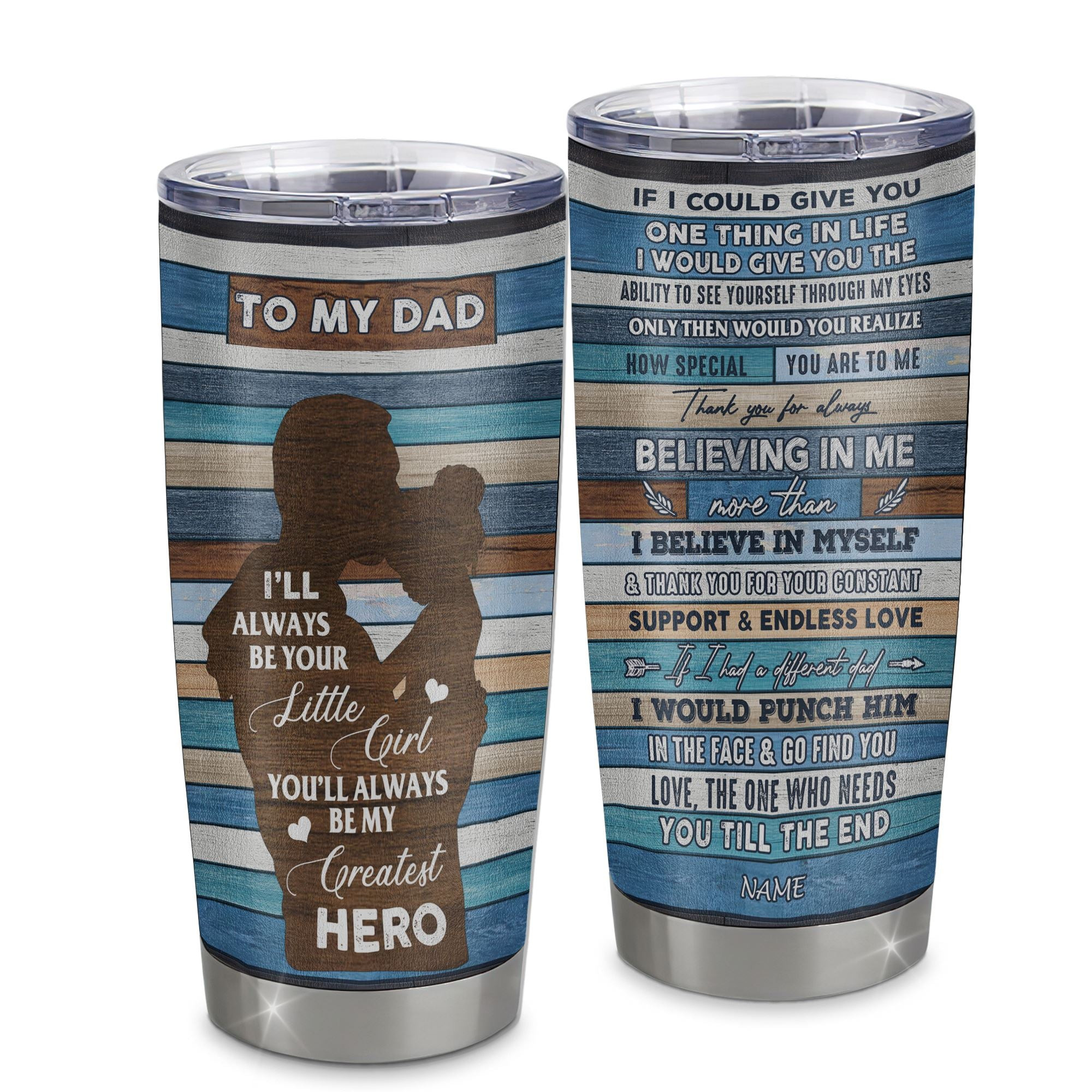 Personalized To My Dad From Daughter Stainless Steel Tumbler Cup Wood Little Girl Thank You Dad Fathers Day Birthday Gift