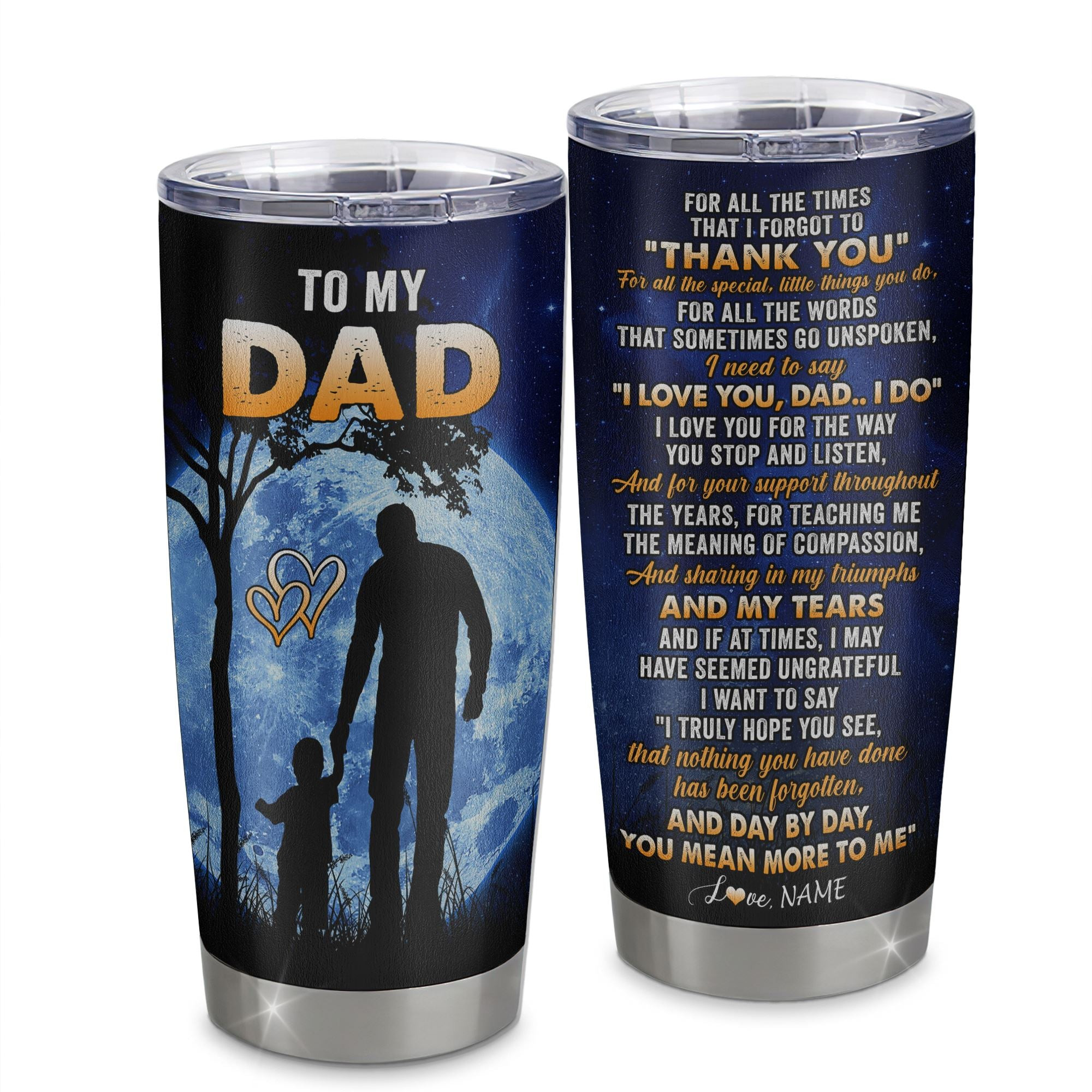 Personalized To My Dad Tumbler From Daughter Son Stainless Steel Cup Thank You Grateful Love Dad Birthday Gifts Fathers Day Thanksgiving Gift