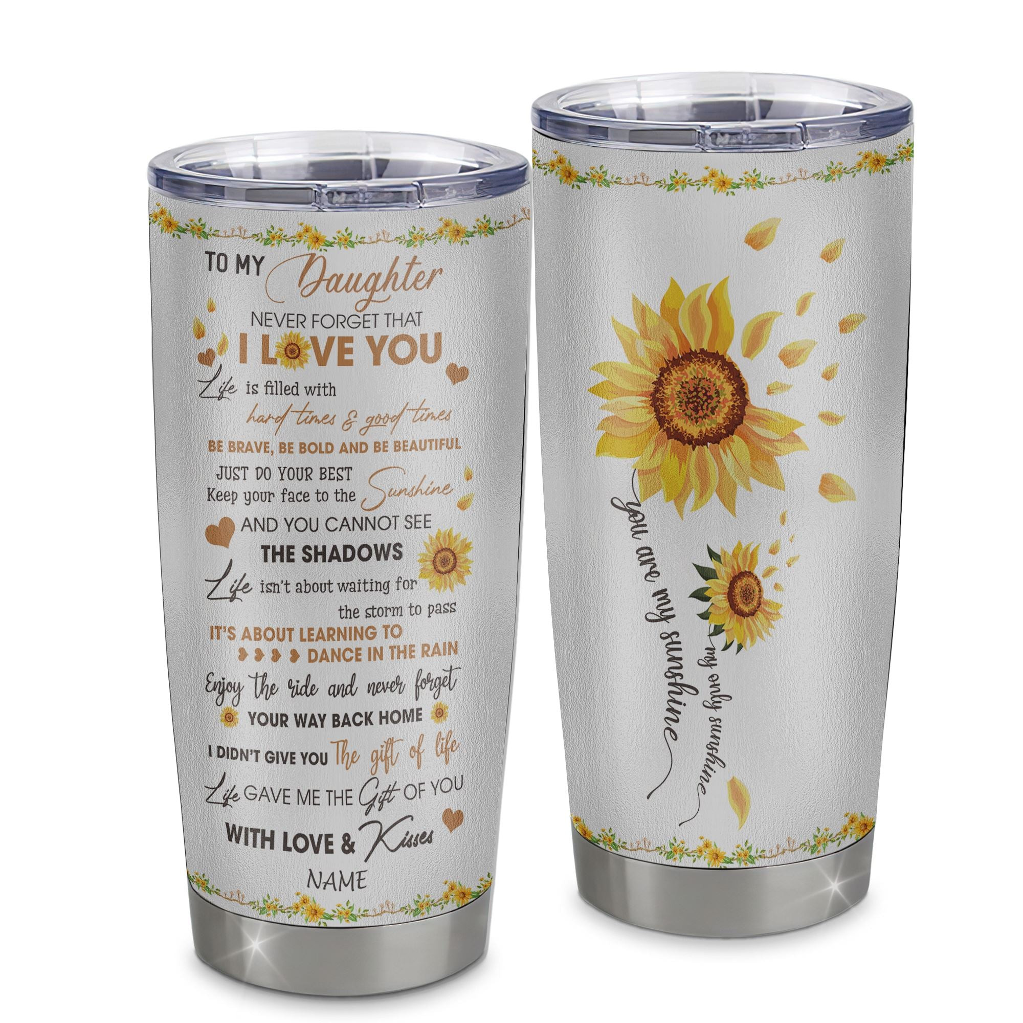 Personalized To My Daughter From Mom Dad Mother Stainless Steel Tumbler Cup I Love You White Suower Daughter Birthday Graduation Gift