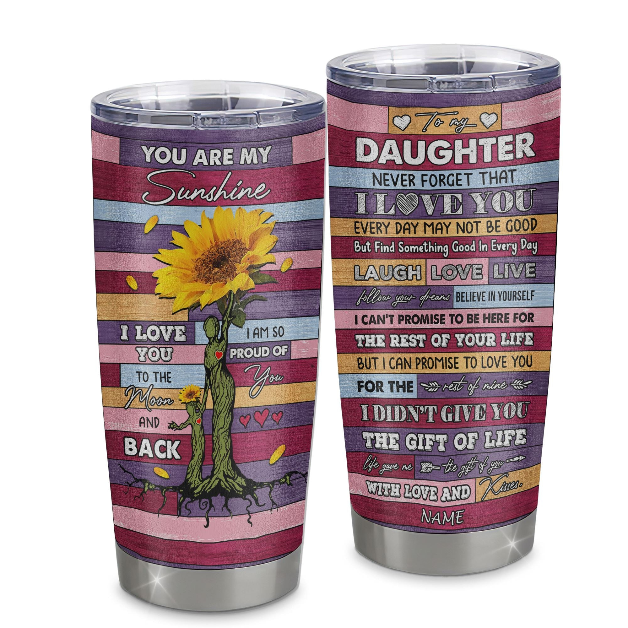 Personalized To My Daughter From Mom Mother Stainless Steel Tumbler Cup Wood Suower Never Forget I Love You Daughter Birthday Graduation Gift