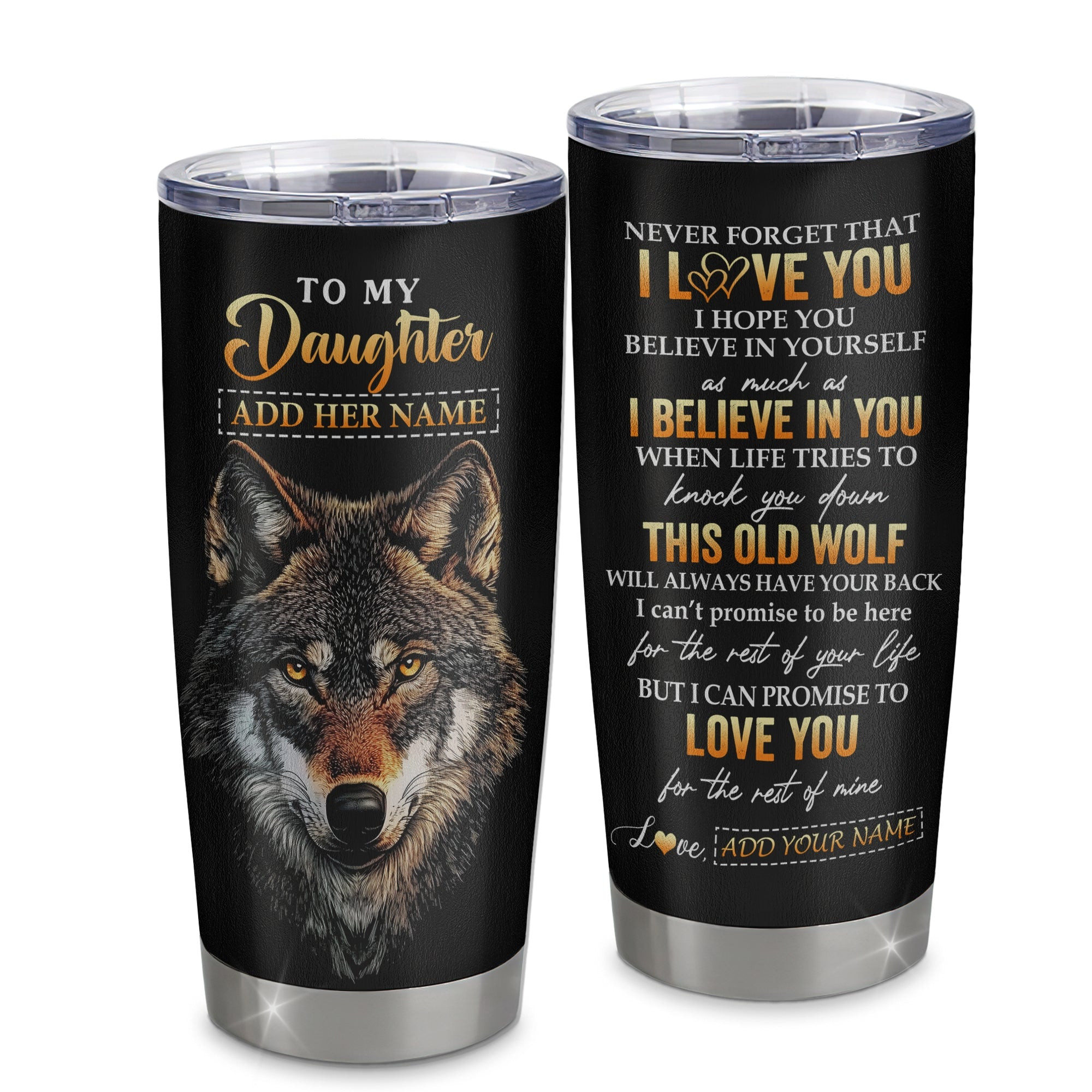 Personalized To My Daughter Gifts From Mom Mother Dad Father Tumbler Old Wolf Love You Daughter Birthday Gifts Graduation Gift