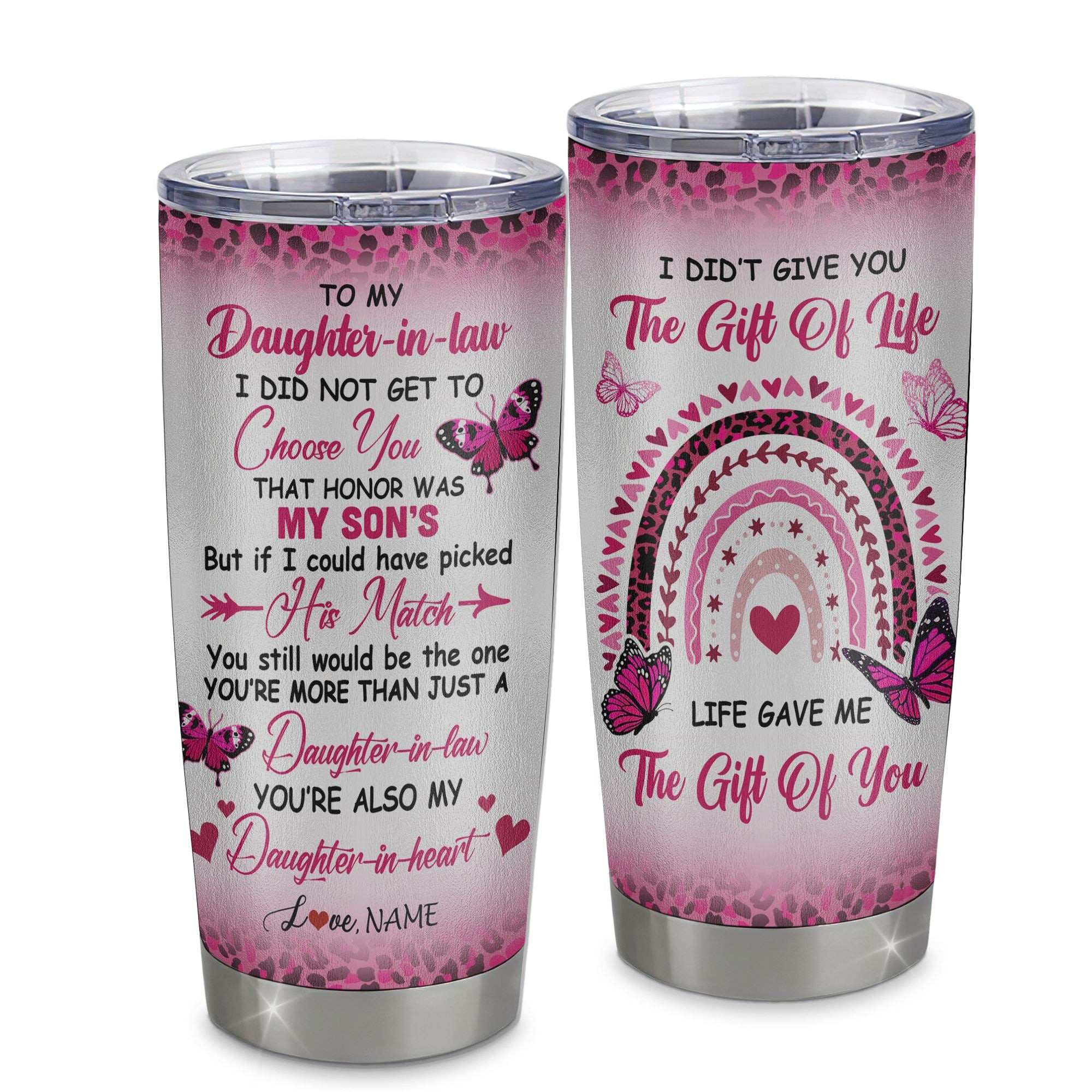 Personalized To My Daughter In Law Tumbler From Mother In Law Stainless Steel Cup Leopard Rainbow My Daughter In Heart Gift Birthday Gift