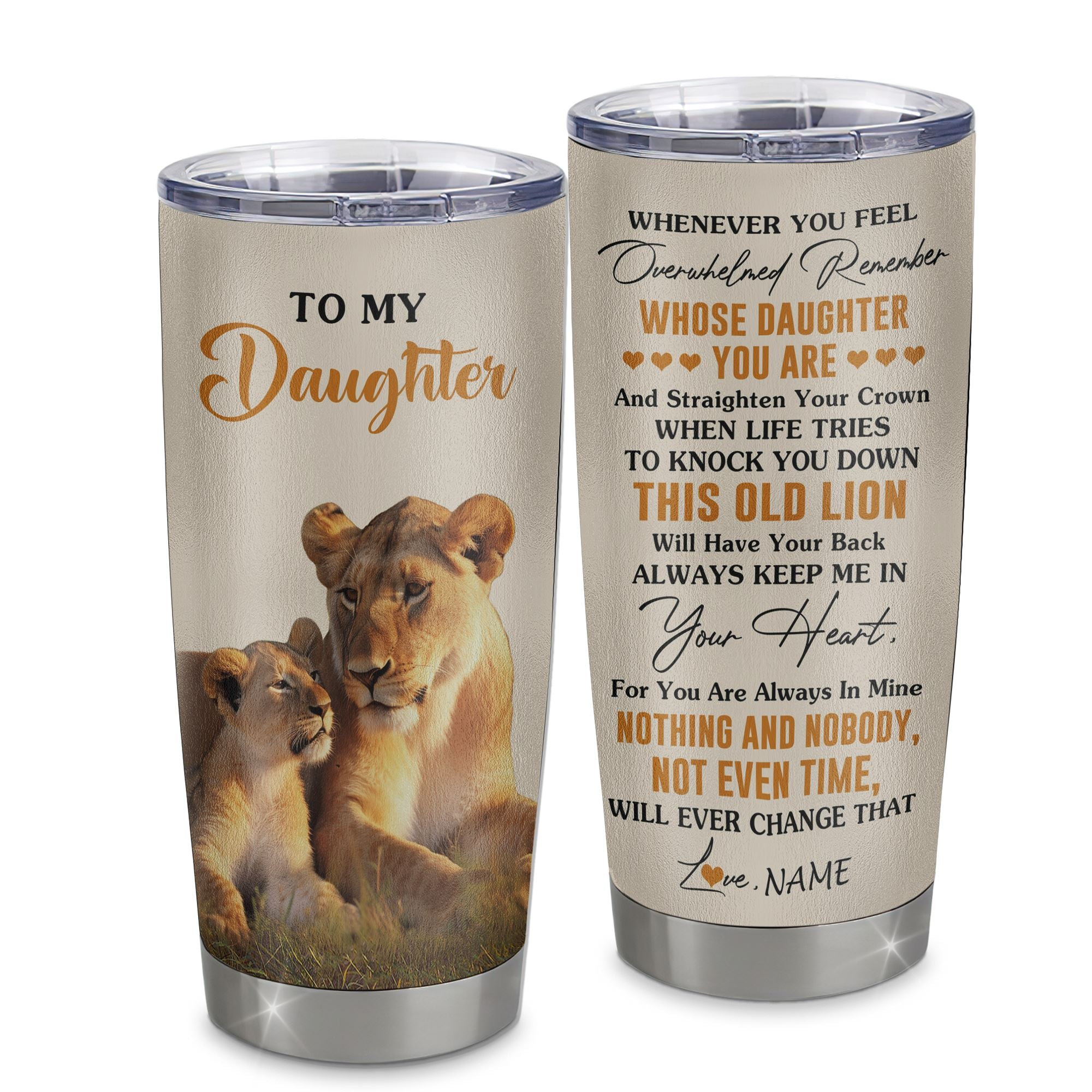 Personalized To My Daughter Tumbler Cup From Mom Mother Whenever You Fell Overwhelmed Lion Daughter Birthday Gifts Graduation Gift