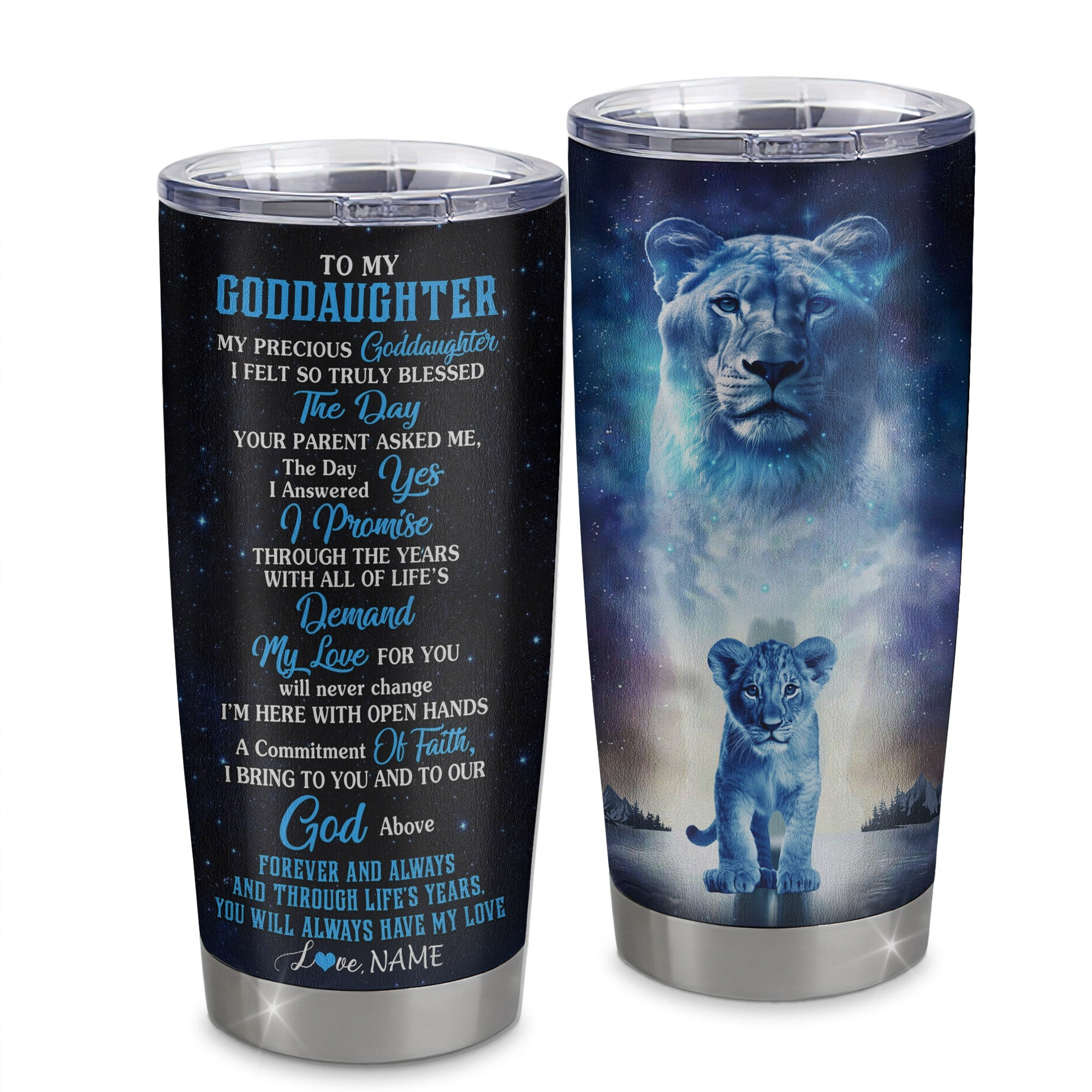 Personalized To My Goddaughter From Godmother Stainless Steel Tumbler Cup Lion My Precious Goddaughter Birthday Graduation Gift