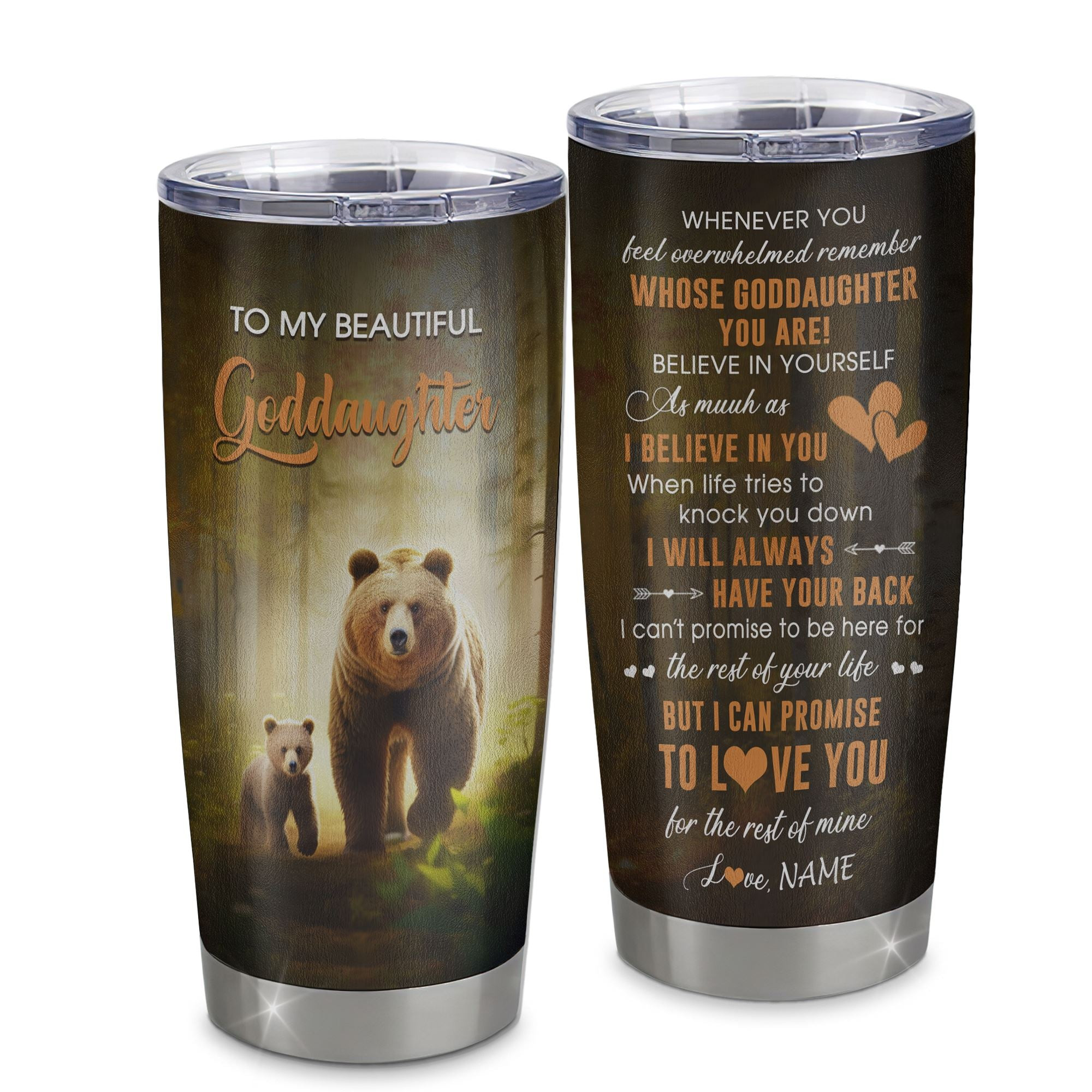 Personalized To My Goddaughter Tumbler From Godmother Stainless Steel Cup Whenever You Feel Bear Goddaughter Birthday Gifts Graduation Gift