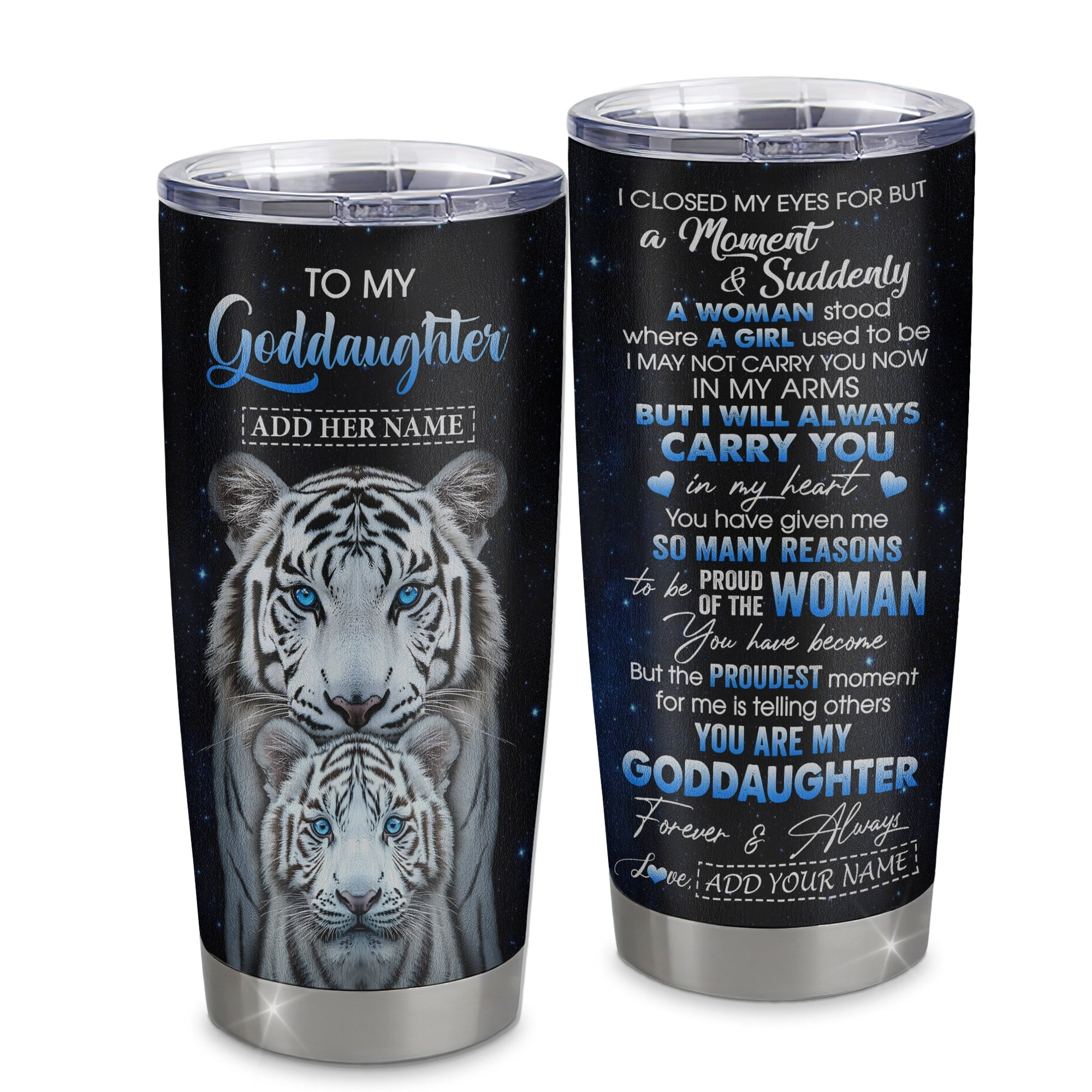 Personalized To My Goddaughter Tumbler From Godmother Uncle I Close My Eyes White Tiger Goddaughter Birthday Gifts Graduation Gift