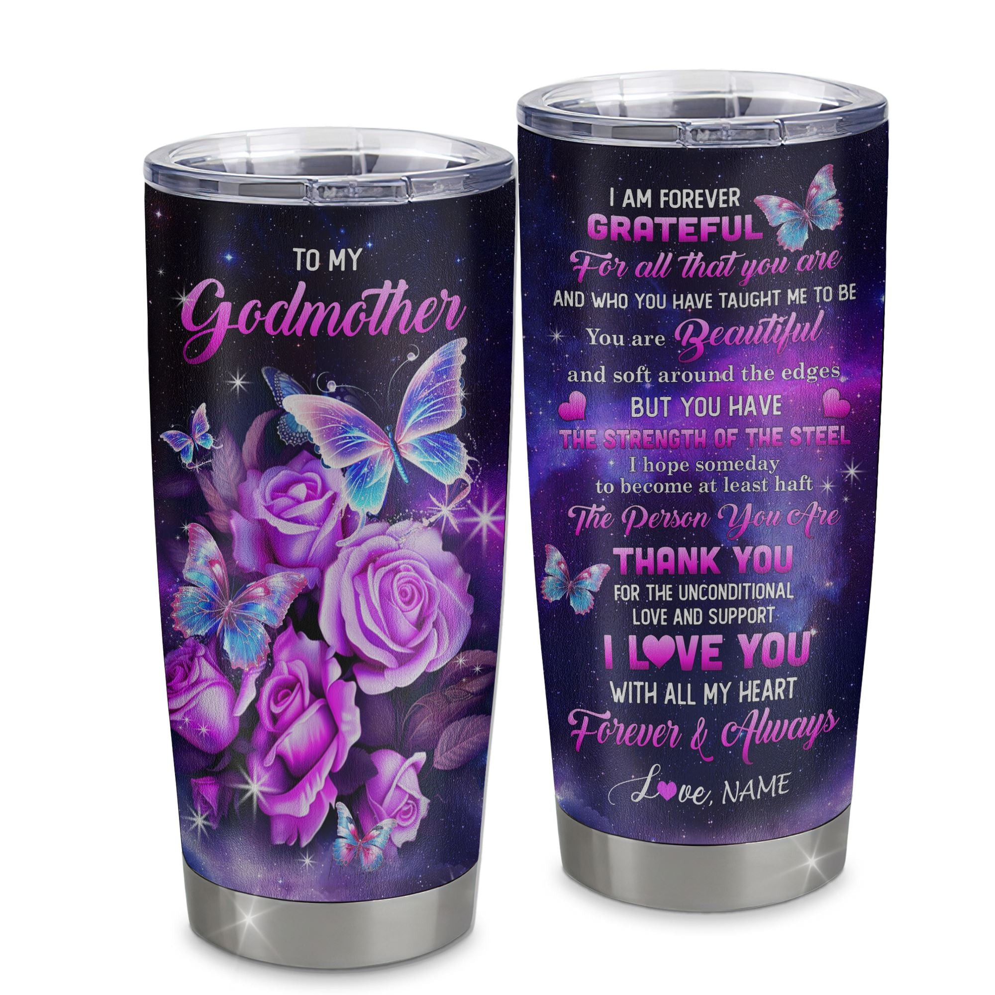 Personalized To My Godmother Tumbler From Goddaughter Stainless Steel Grateful Thank You Butterfly Godmother Gift Birthday Thanksgiving Gift
