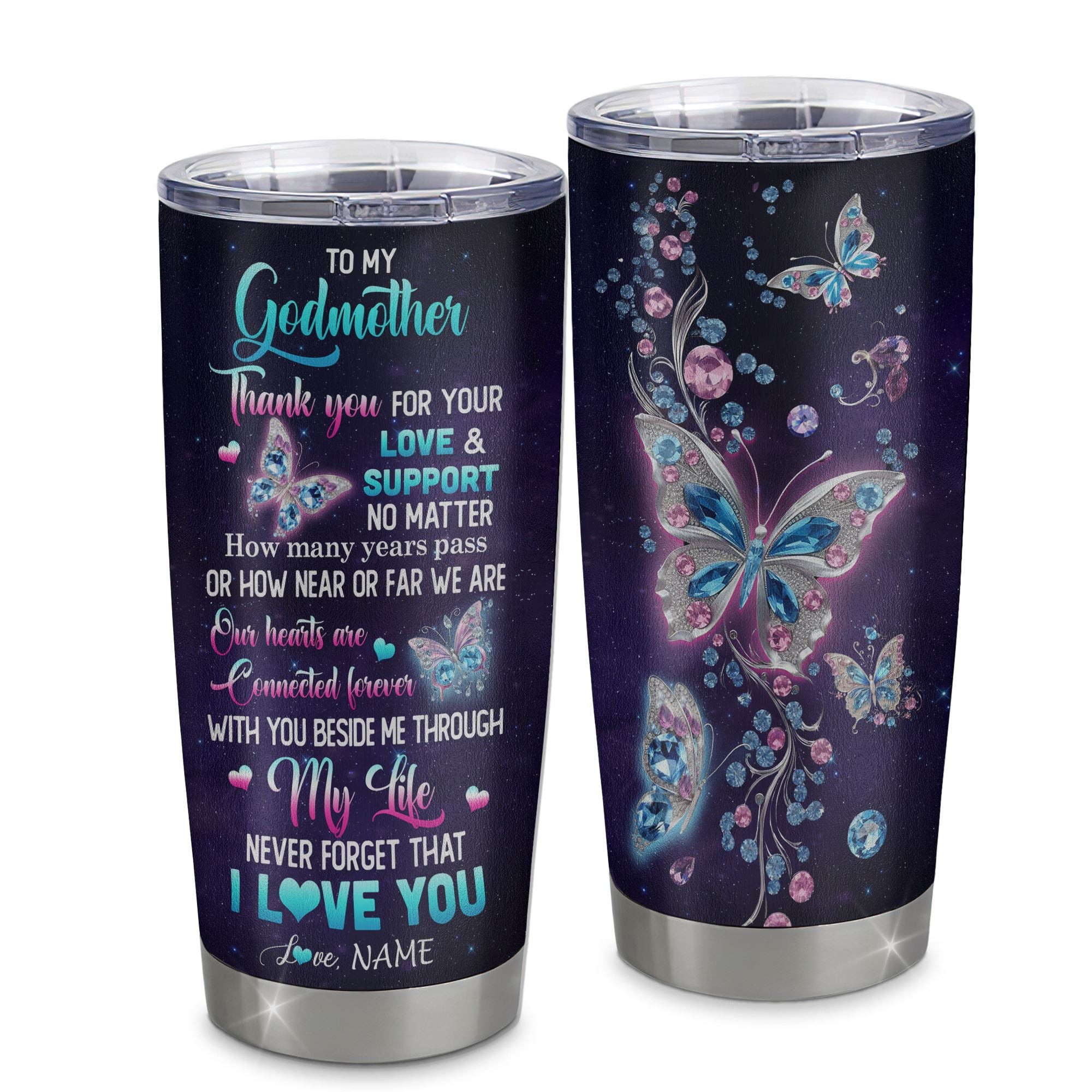 Personalized To My Godmother Tumbler From Niece Nephew Butterfly Thank You For Your Love Godmother Gift Birthday Mothers Day Gift