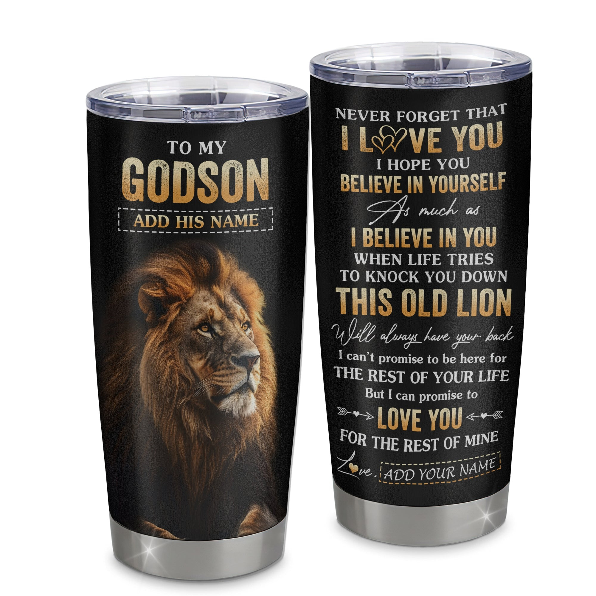 Personalized To My Godson Gifts From Godmother Aunt Uncle Tumbler Old Lion Love You Godson Birthday Gifts Graduation Gift