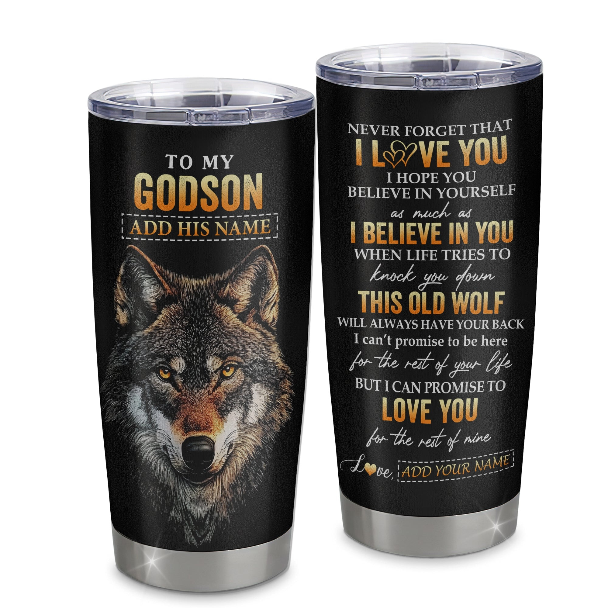 Personalized To My Godson Gifts From Godmother Aunt Uncle Tumbler Old Wolf Love You Godson Birthday Gifts Graduation Gift