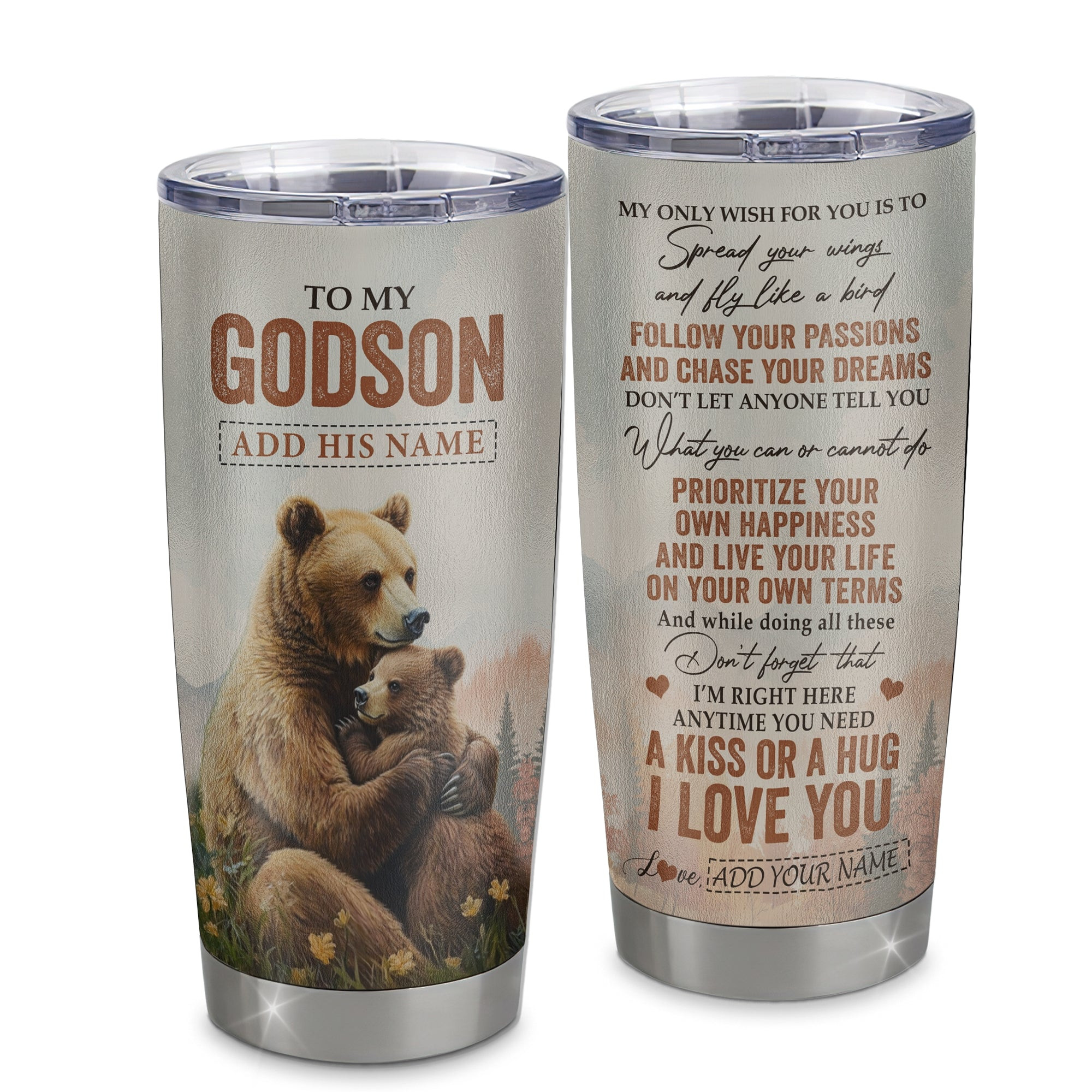 Personalized To My Godson Gifts Tumbler From Godmother Uncle Bear My Only Wish For You Godson Birthday Graduation Gift