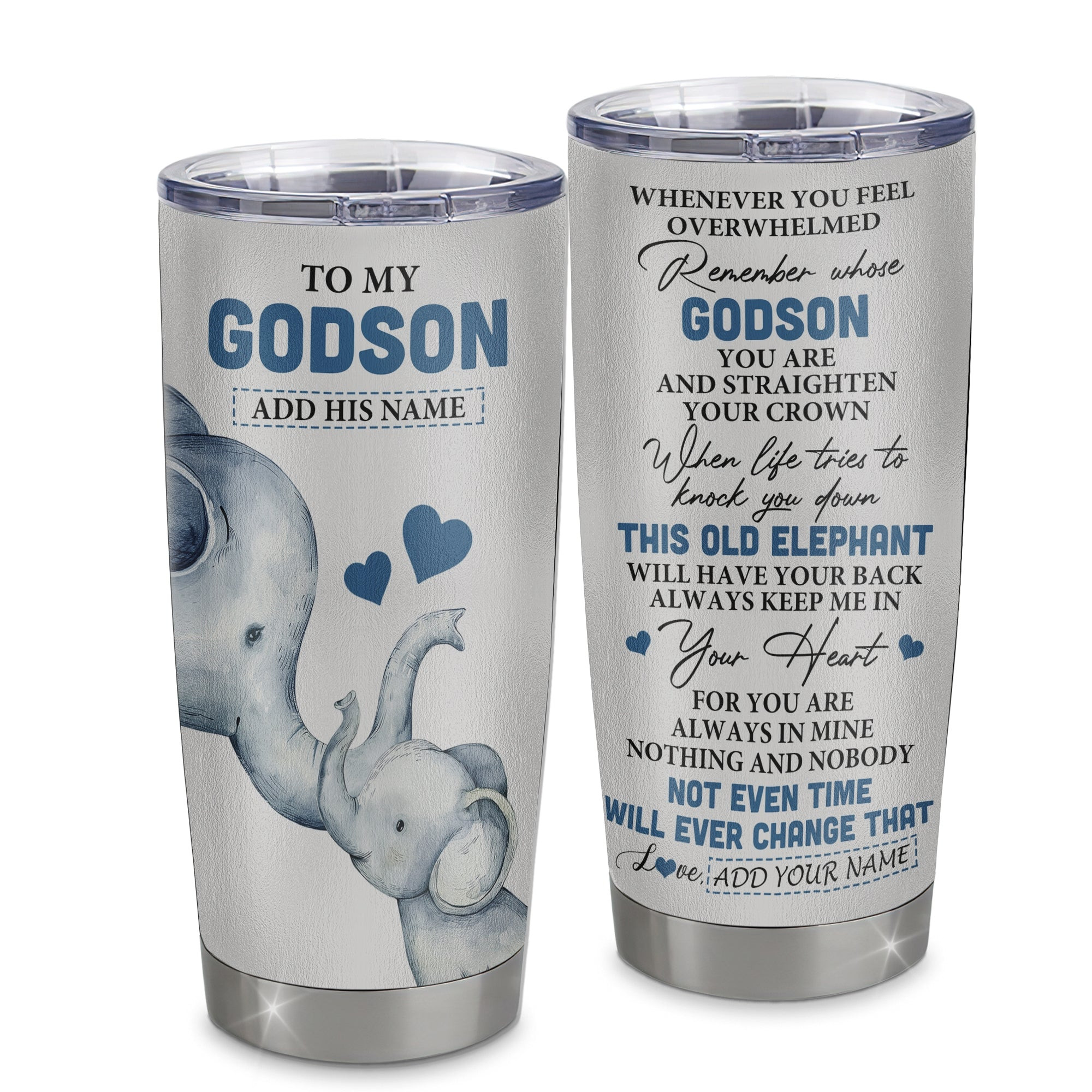 Personalized To My Godson Gifts Tumbler From Godmother Uncle Whenever Elephant Unique Birthday Gifts For Godson Graduation Gift