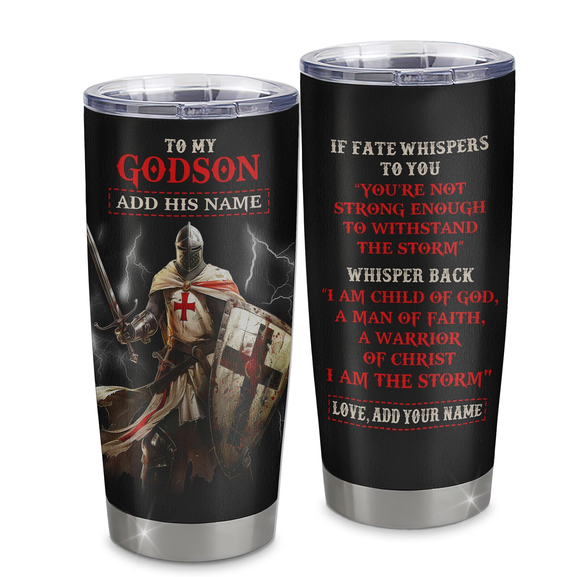 Personalized To My Godson Tumbler From Godfather For Men Warrior Knight Templar I Am The Storm Birthday Gifts For Godson Gift