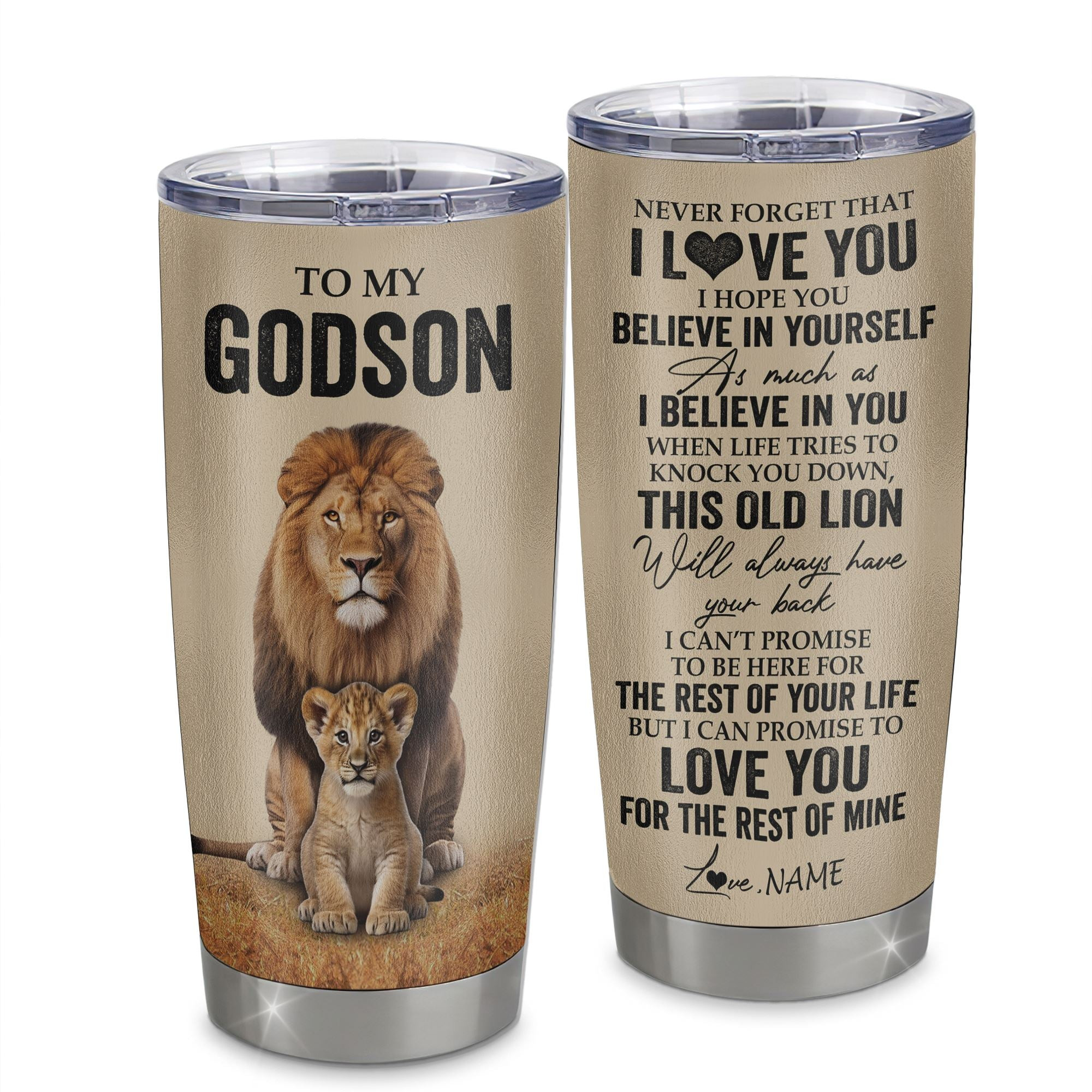 Personalized To My Godson Tumbler From Godfather Lion Stainless Steel Cup Never Forget That I Love You Godson Birthday Gifts Graduation Gift