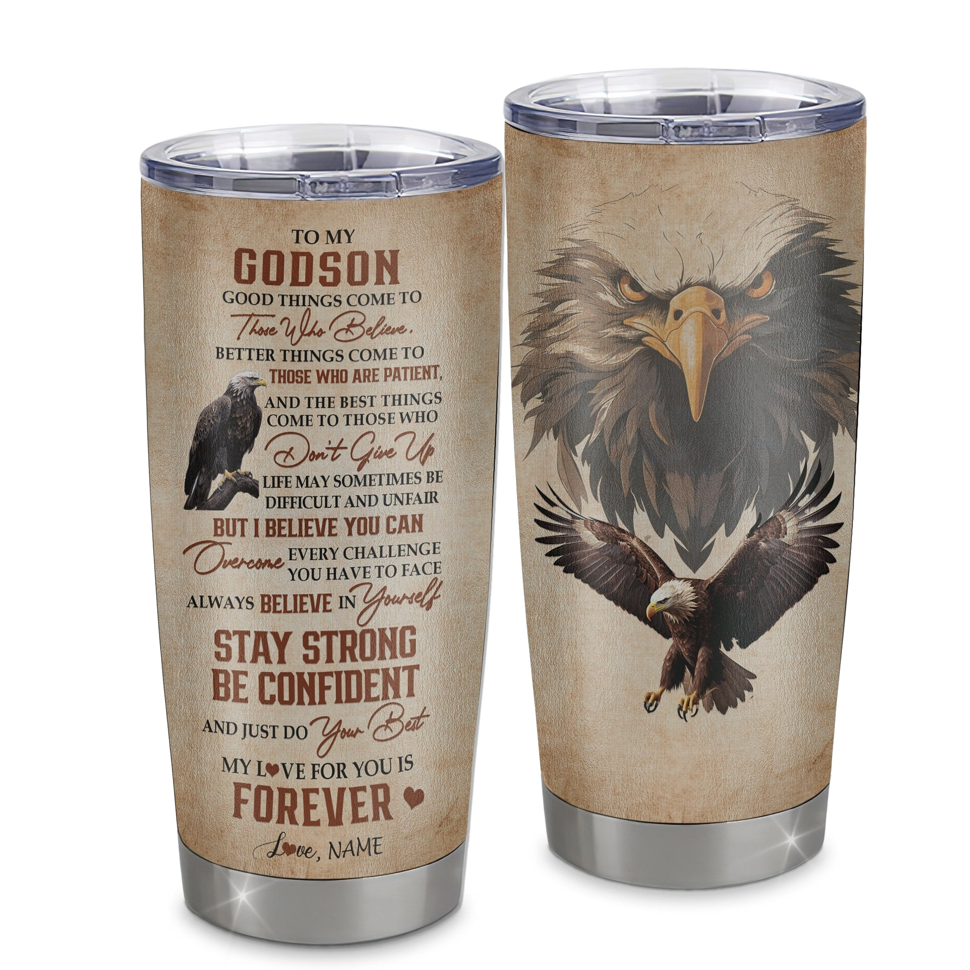 Personalized To My Godson Tumbler From Godmother Aunt Stainless Steel Cup  Eagle Godchild Birthday Graduation Gift