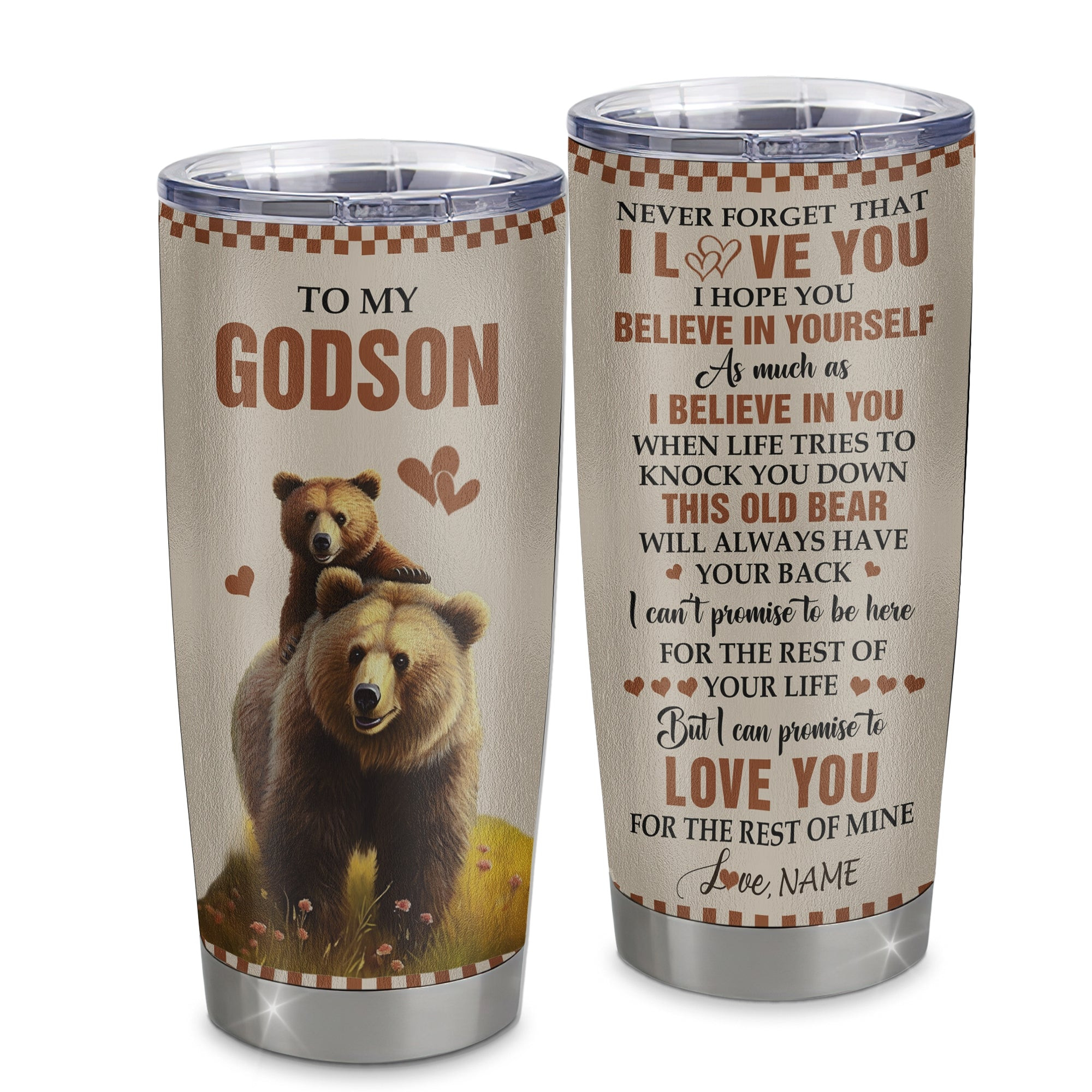 Personalized To My Godson Tumbler From Godmother Aunt Uncle Stainless Steel Cup This Old Bear Love You Godson Birthday Gifts Graduation Gift
