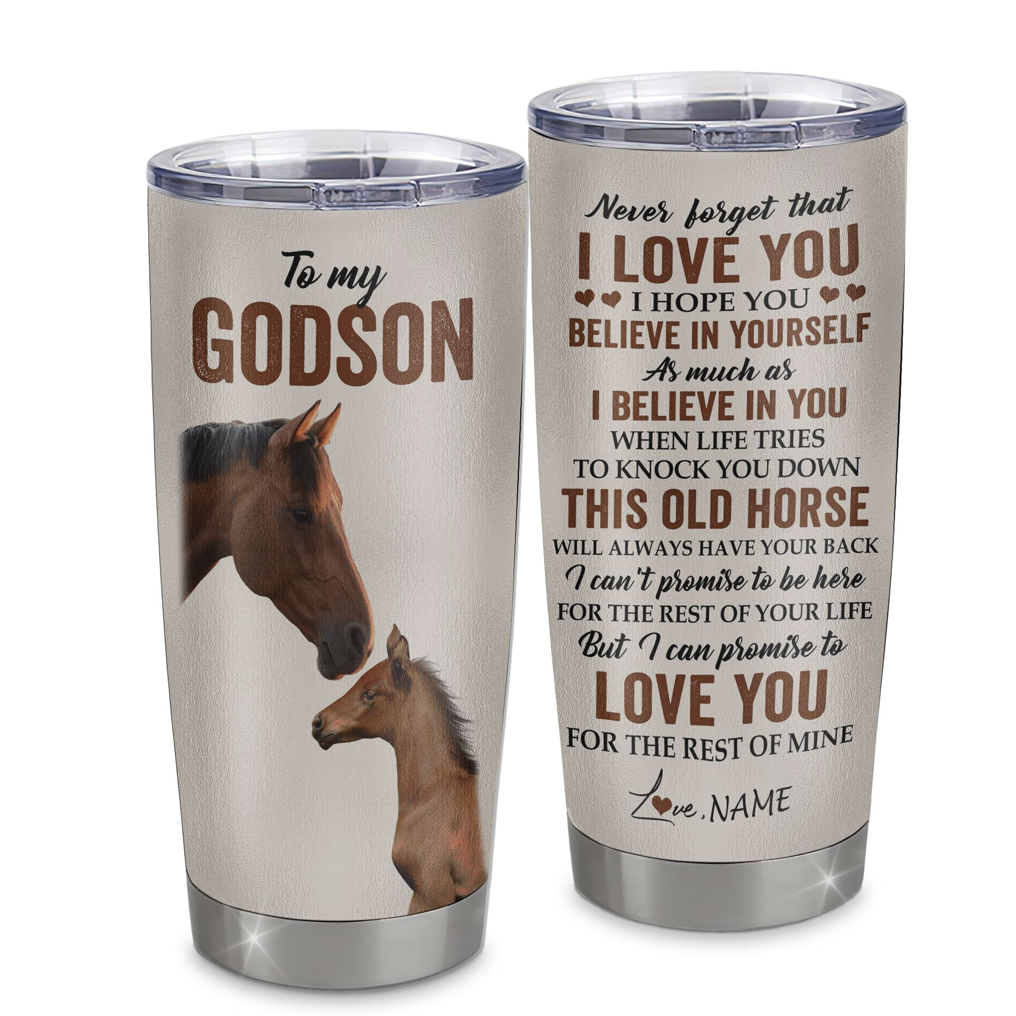 Personalized To My Godson Tumbler From Godmother Aunt Uncle Stainless Steel Cup This Old Horse Love You Godchild Birthday Graduation Gift