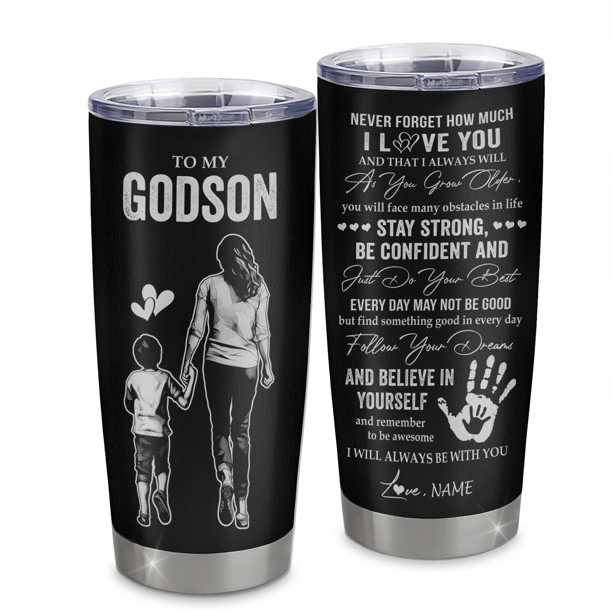 Personalized To My Godson Tumbler Stainless Steel Cup I Love You Forever From Godmother Aunt Godson Birthday Gifts Thanksgiving Graduation Gift