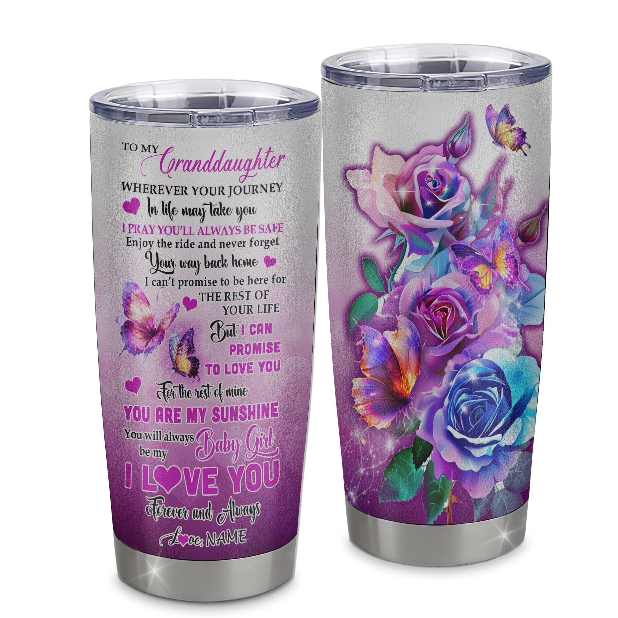 Personalized To My Granddaughter From Grandma Stainless Steel Tumbler Cup Butterfly Granddaughter Birthday Graduation Gift
