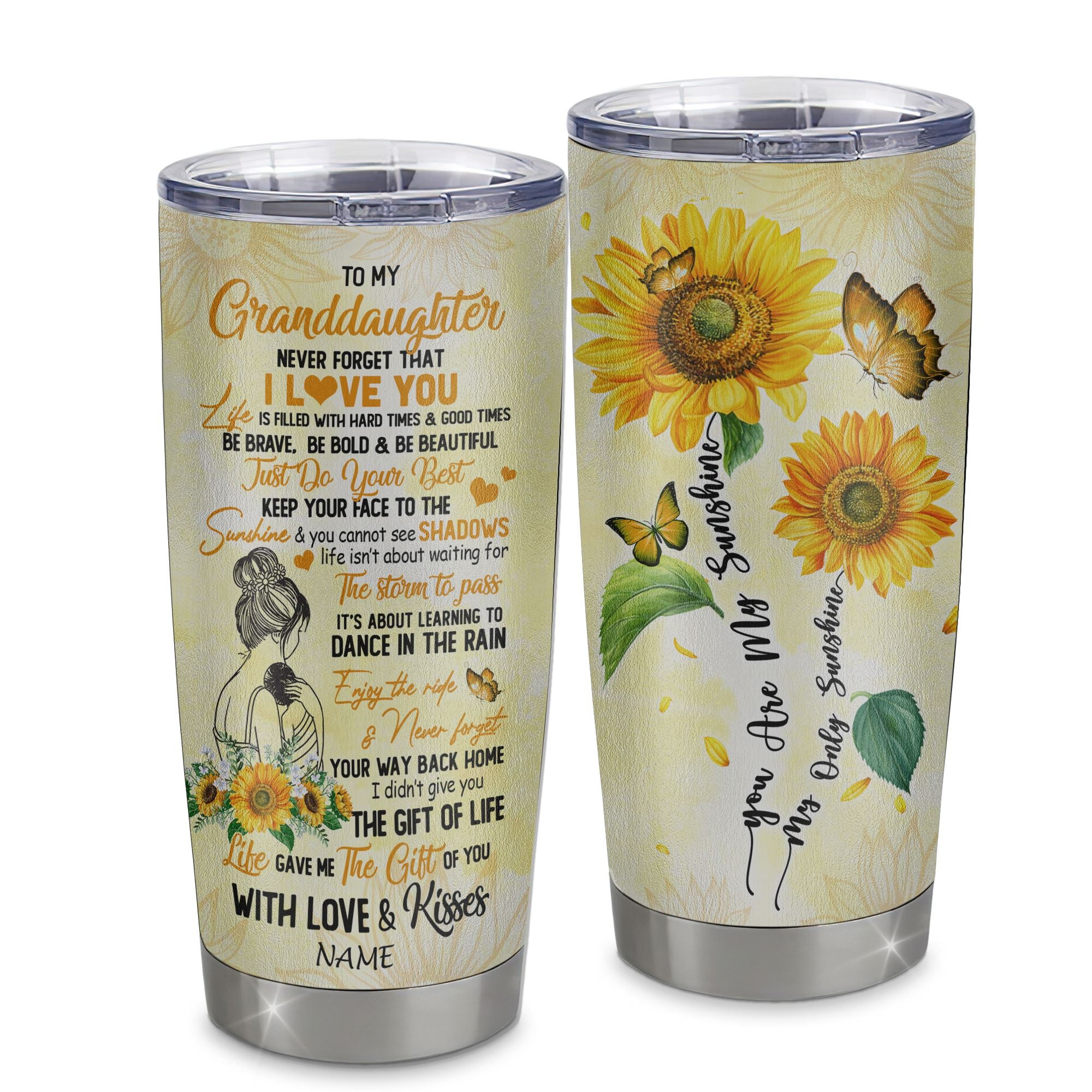 Personalized To My Granddaughter From Grandma Stainless Steel Tumbler Cup Never Forget I Love You Suower Granddaughter Birthday Graduation Gift