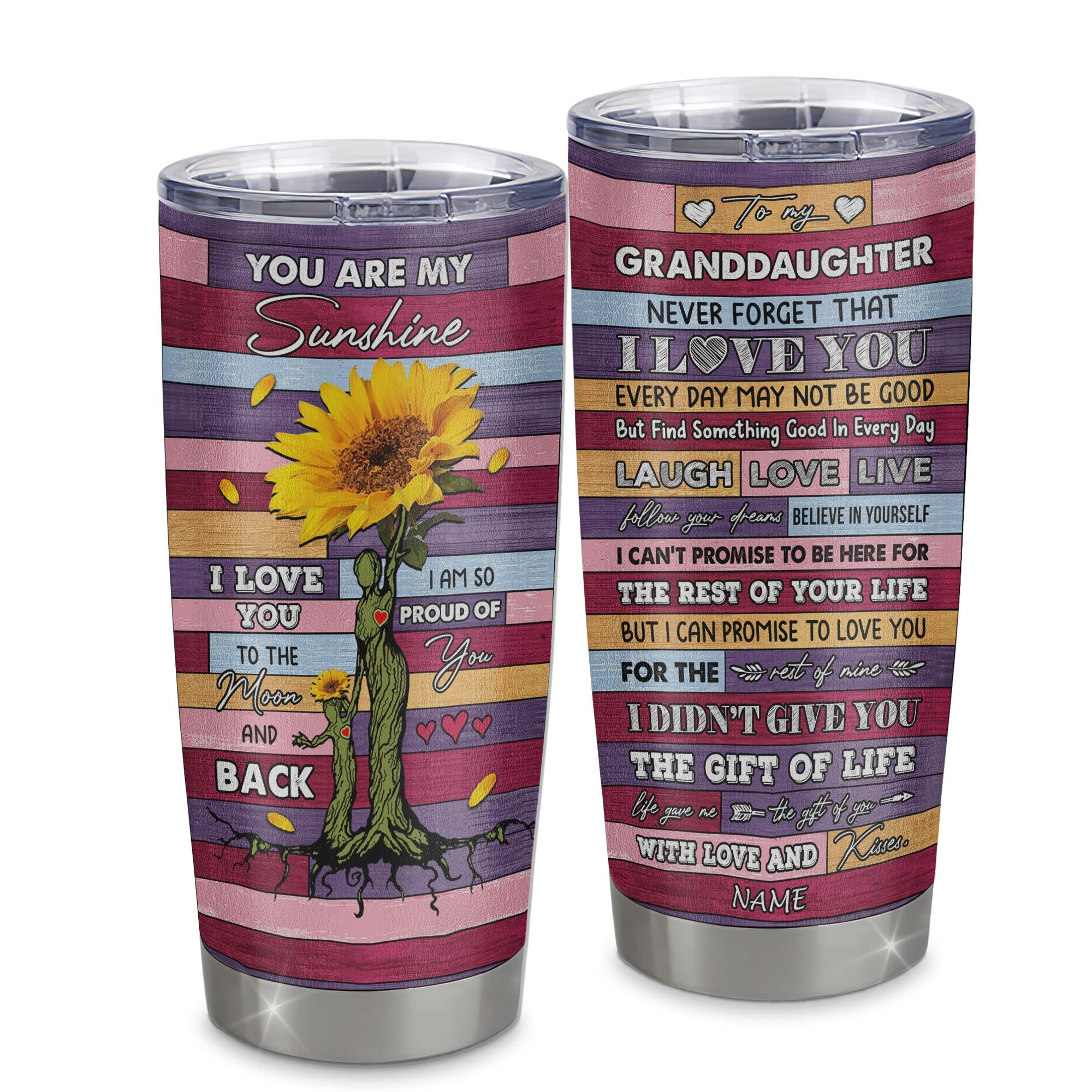 Personalized To My Granddaughter From Grandma Stainless Steel Tumbler Cup Wood Suower Never Forget I Love You Granddaughter Birthday Graduation Gift